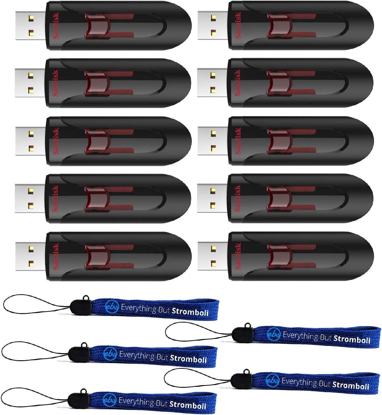 SanDisk 128GB Cruzer Glide 3.0 USB Flash Drive (10 Pack Bundle) Jump Drive Pen Drive Works with Laptop Computers with USB 2.0/3.0 Port (SDCZ600-128G-G35) Plus (5) Everything But Stromboli (TM) Lanyard