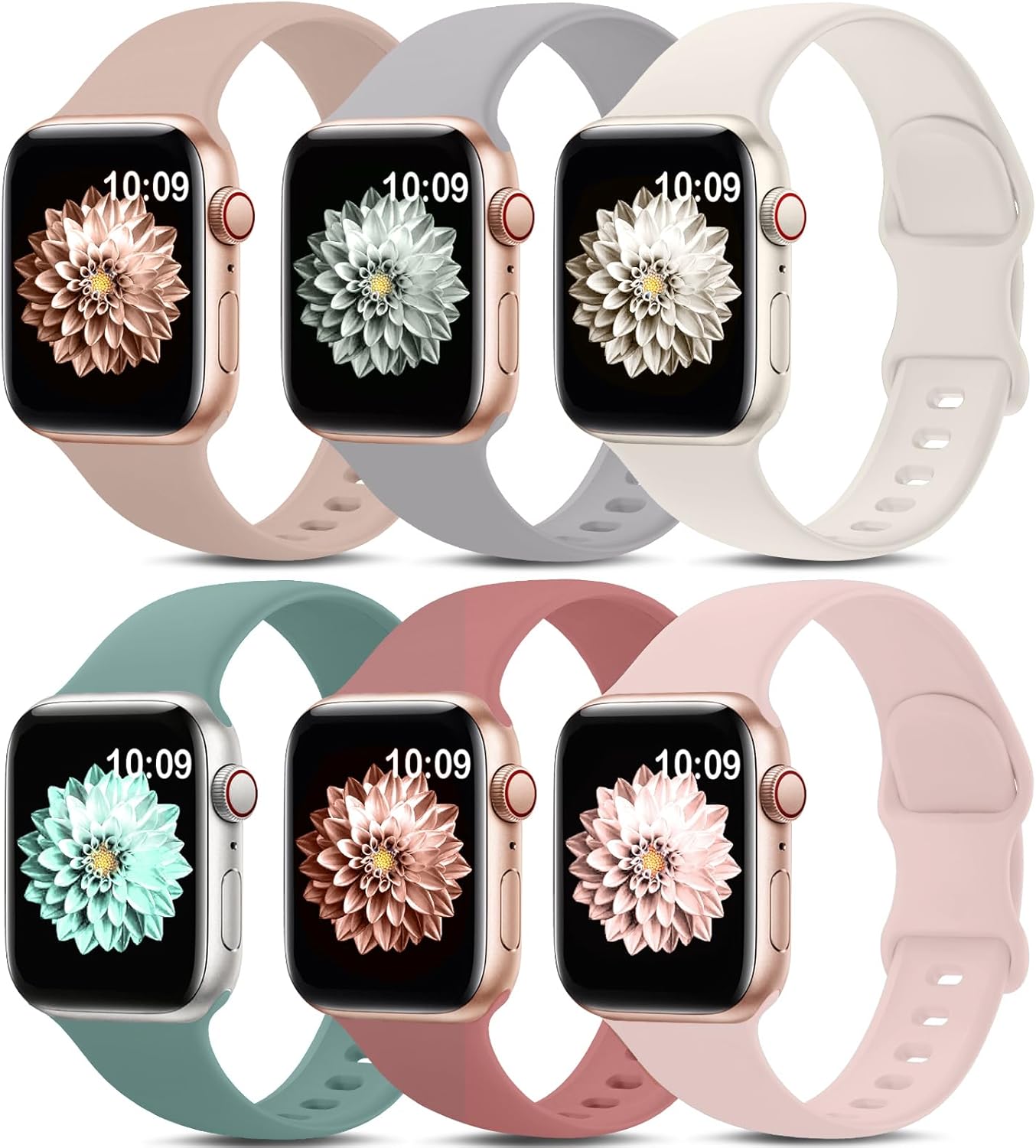 AMSKY 6 Pack Sport Bands Compatible with Apple Watch Band Women Men 38mm 40mm 41mm 42mm 44mm 45mm 46mm 49mm,Silicone Waterproof Strap Compatible with iWatch Apple Watch Series 10 9 Ultra 8 7 6 5 4 SE