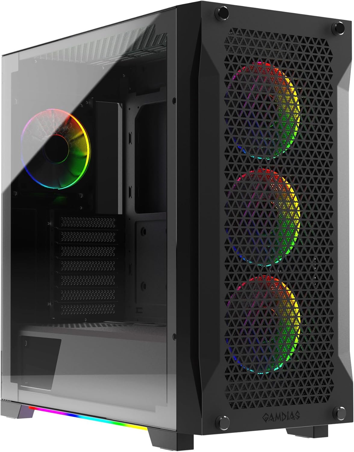 GAMDIAS ATX Mid Tower Gaming PC RGB Case w/Tempered Glass and Excellent Airflow Design & 4 x 120mm ARGB Fans, Support Top & Front 360mm AIO and Vertical GPU Mount