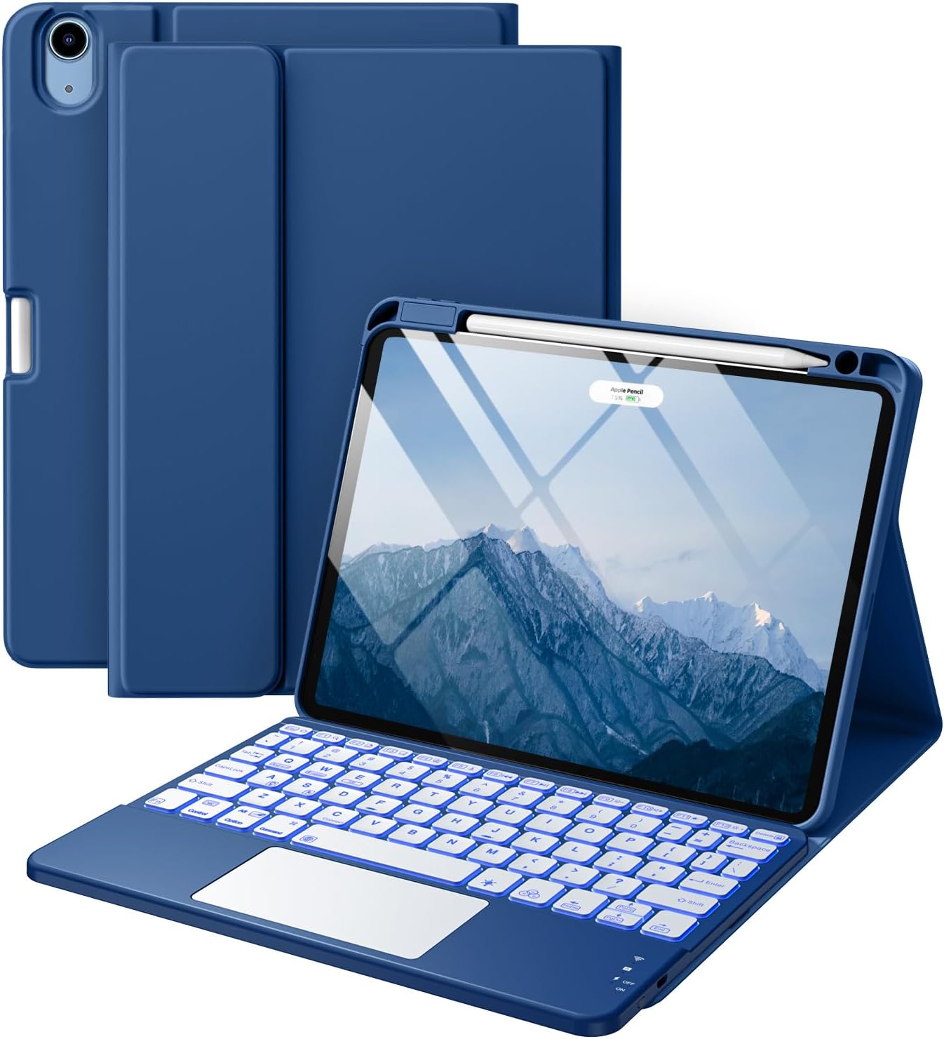 Compatible with iPad Air 11 Inch & Air 5th/ Air 4th Generation Case with Keyboard – Multi-Touch Trackpad, 7-Color Backlit, Detachable Folio Cover for Air 11-inch M3/M2 (2025/2024) (Navy Blue)