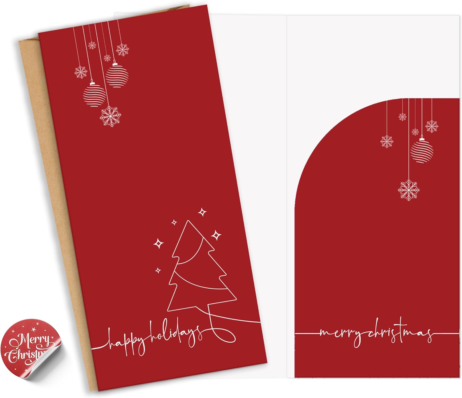 Paper Play Modern Christmas Money Cards with Envelopes Set – 20 Cards 3.2×6.7 Inches, 20 Kraft Envelopes, 24 Stickers, Christmas Money Holders for Cash Dollar, Gift Cards, Smudge-Free, Blank Inside