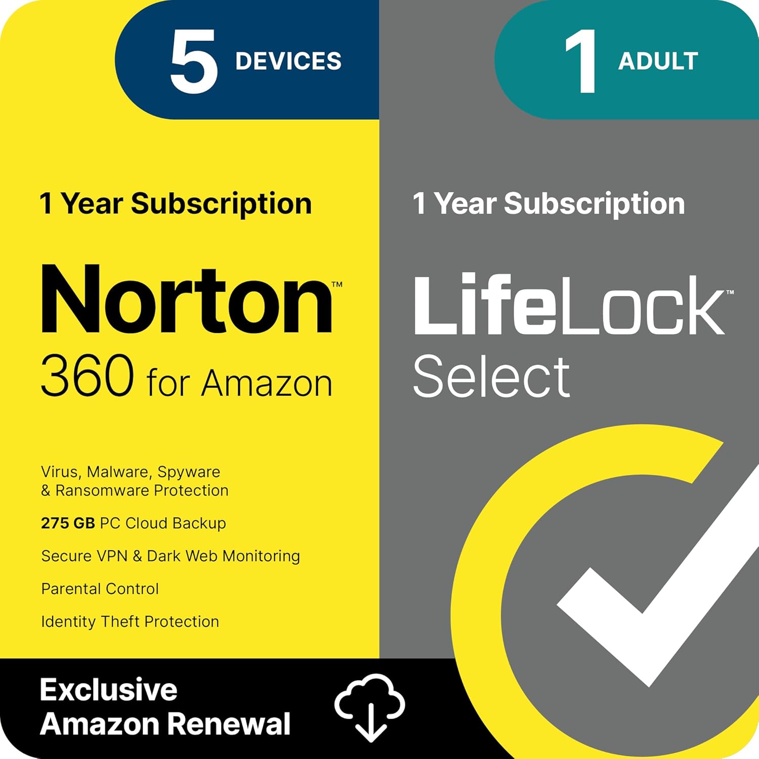 Norton 360 with LifeLock Select Bundle, 1 Year Subscription – 5 Devices – All-in-One Protection for your Devices, Online Privacy, and Identity, Activation Required [Subscription]