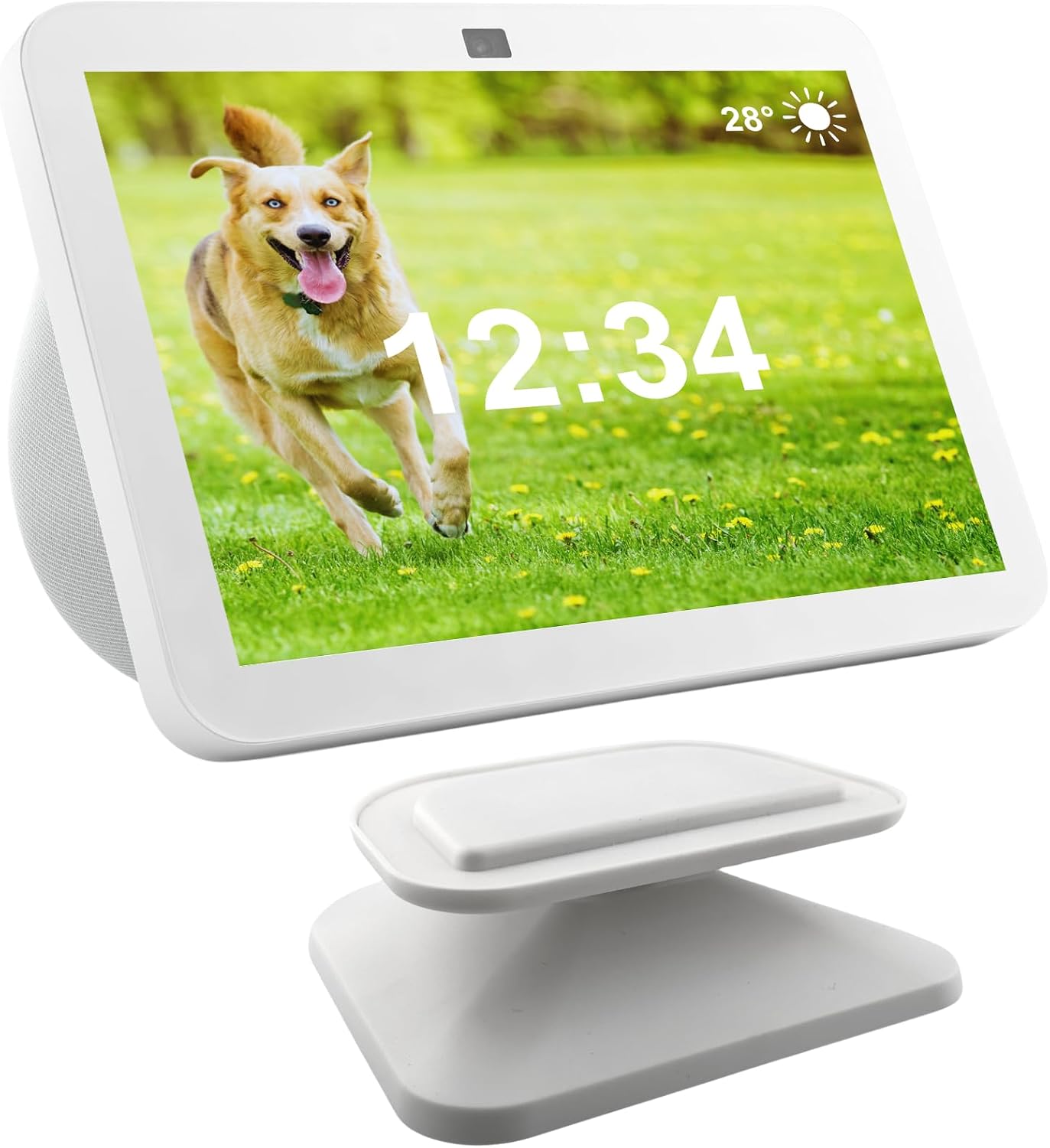 Sintron Adjustable Magnetic Stand Mount White for Echo Show 8 3rd gen, Smart Display Stand Holder with 360 Degree Rotation, Swivel & Tilt Function, Anti-Slip Base – Compatible with iPhone newer models