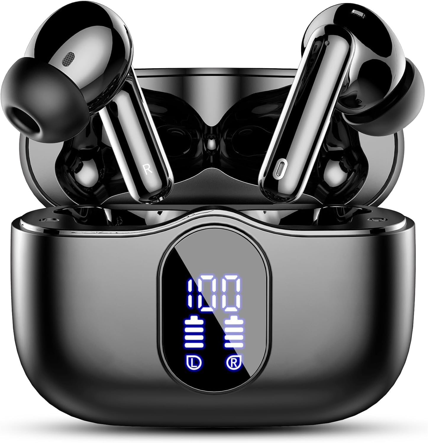 Wireless Earbuds, Bluetooth 5.4 Headphones Bass Stereo, Ear Buds with Noise Cancelling Mic, IP7 Waterproof in Ear Earphones, 36H LED Display Bluetooth Earbuds for Laptop Pad Phones Sports, Black
