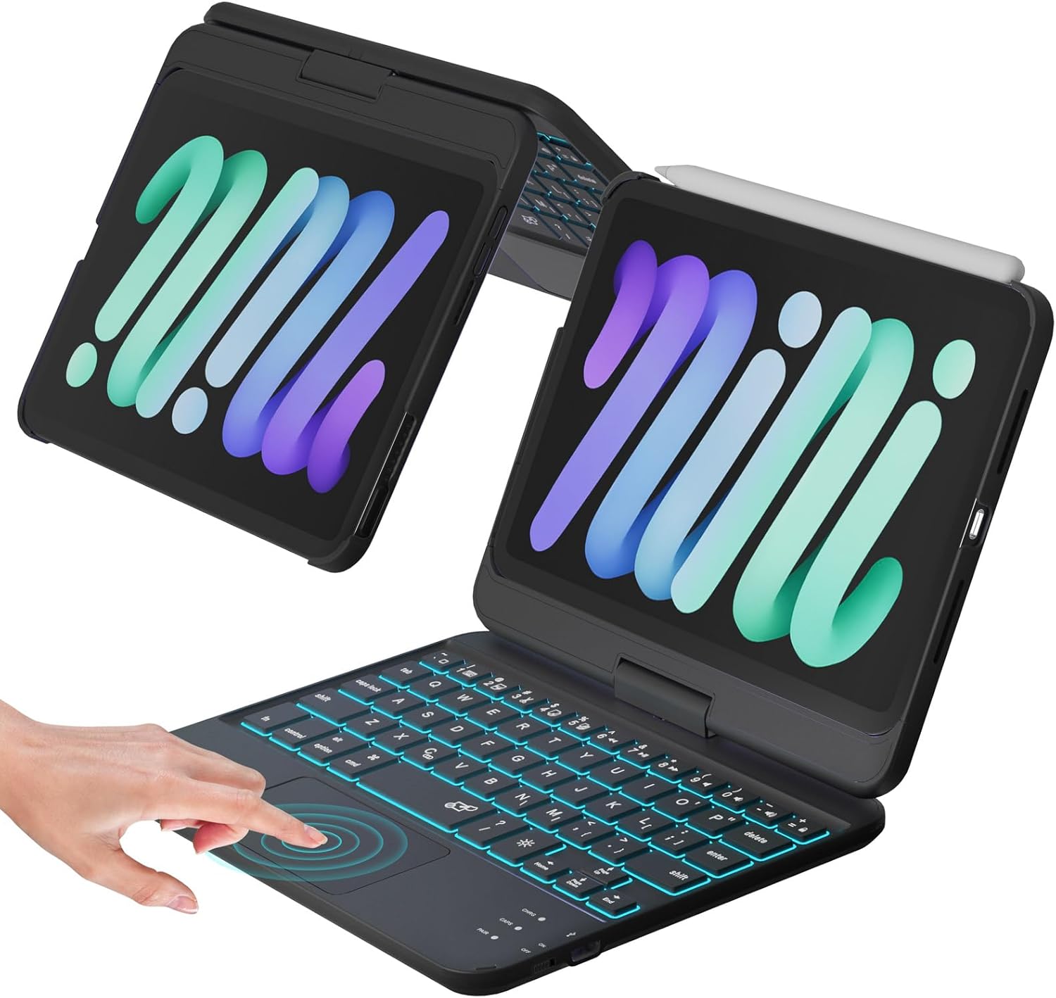 NOKBABO iPad mini 6 Keyboard Case (8.3 inch), 7-Color Backlight, Multi-Touchpad, 360°Rotatable, Wireless Keyboard for iPad mini 7 A17 Pro(2024) & Mini 6 (2021) – Dark Black