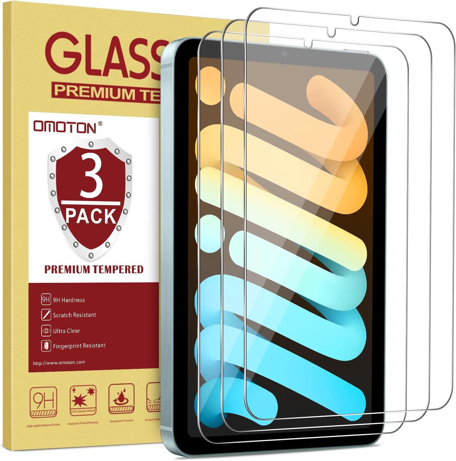 OMOTON [3 Pack] Screen Protector for iPad Mini 6/7 (6th/7th Generation, 8.3 Inch) – Tempered Glass for iPad Mini 6th Generation 2021/iPad Mini 7th Generation 2024, Case Friendly/High Definition/Apple Pencil Compatible