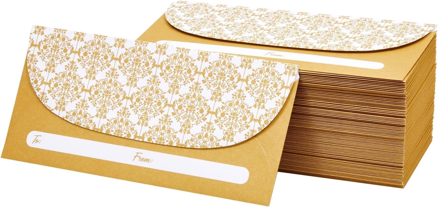 100 Pack Gold Money Envelopes for Cash Gifts, Fancy Decorative Design for Birthday, Graduations, Weddings, Bulk Value Pack (6.7 x 3.3 In Cash Envelopes)
