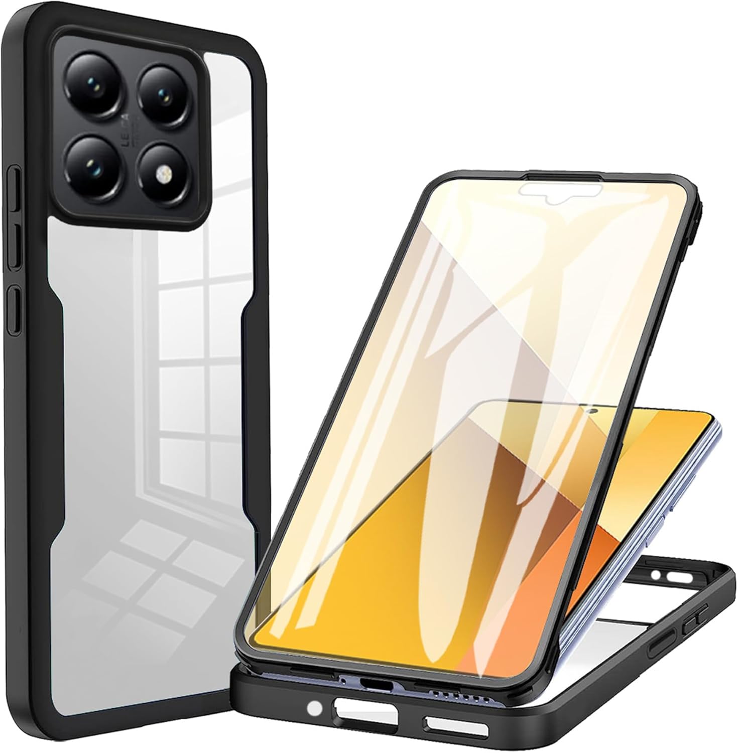 360°All-Inclusive Case for Xiaomi 14 T, [Built in Screen Protector] Dual Layer Full Body Shockproof Dustproof Clear Phone Case for Xiaomi 14T QB-Black