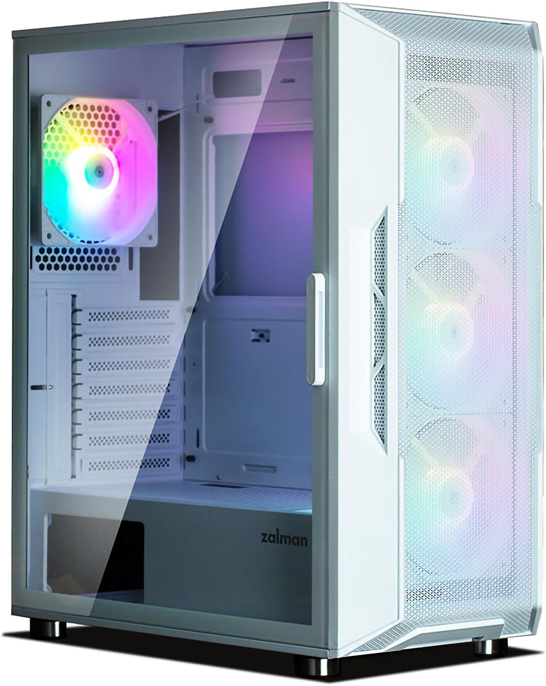 Zalman i3 NEO ATX Mid Tower Gaming PC Case – 4 x 120mm Fixed RGB Fans Preinstalled, Mesh Front Panel for High Airflow, Tempered Glass Side Panel, Support 360mm Radiator, White