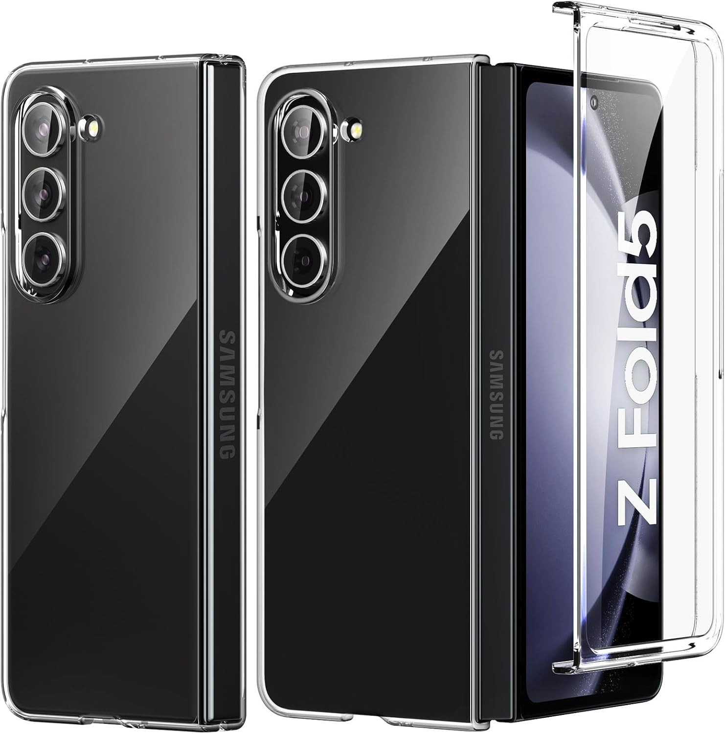 Foluu Clear Case for Samsung Galaxy Z Fold 5 with Front Built-in Screen Protector – Scratch Resistant Hard PC Back Bumper Protective Shockproof Cover for Samsung Galaxy Z Fold5 5G 2023