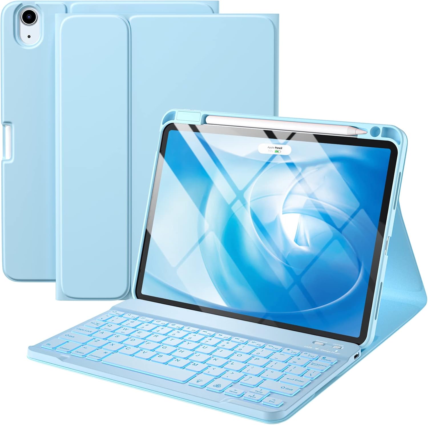 Compatible for iPad Air 11-inch/ 10.9″ Air 5th 4th Generation Case with Keyboard – Backlit Detachable, Folio Cover with Pencil Holder for iPad Air 11 Inch M3/M2, Air 5/ Air 4 (Sky Blue)