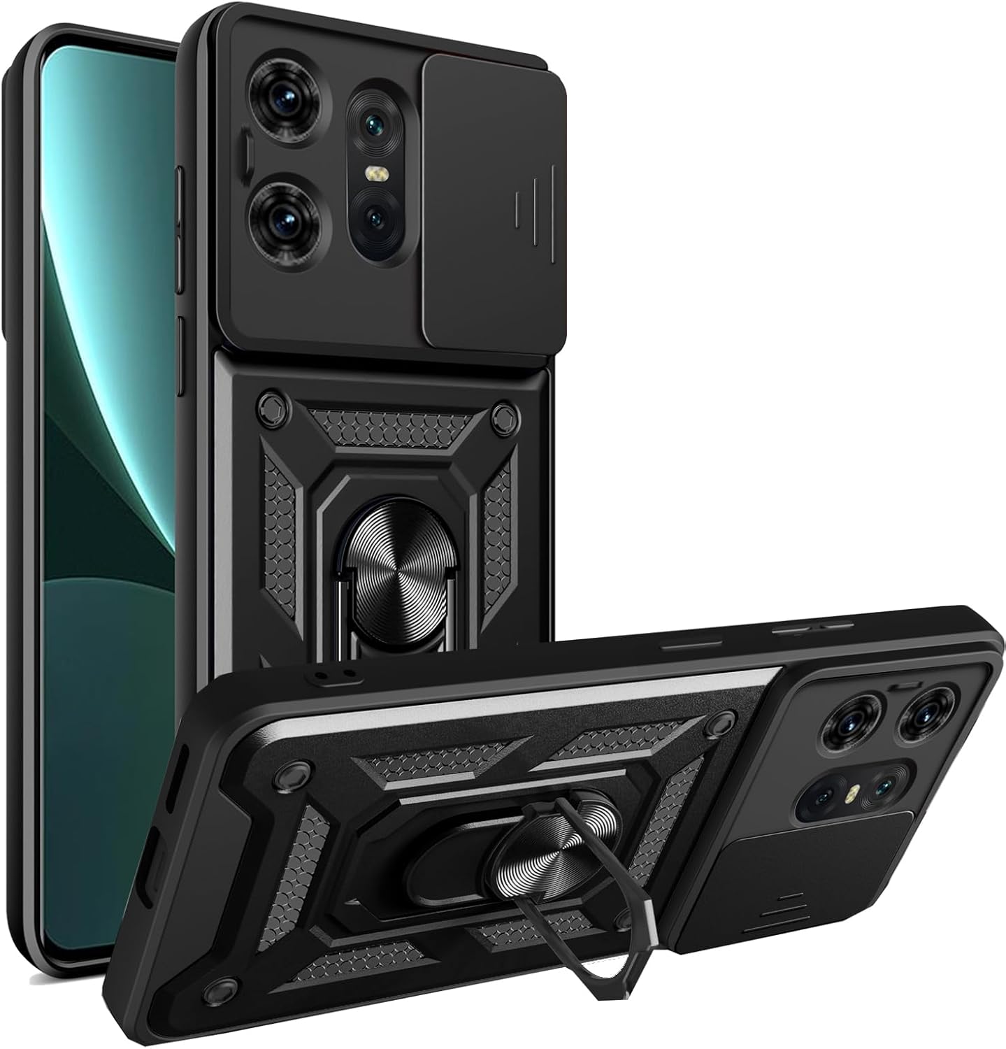 for Motorola Edge 50 Pro 5G Case, for Moto Edge 50 Pro [Military-Grade] Heavy Duty Protective Armor，with Lens Protects Magnetic Kickstand Car Mount Holder Phone Case Black