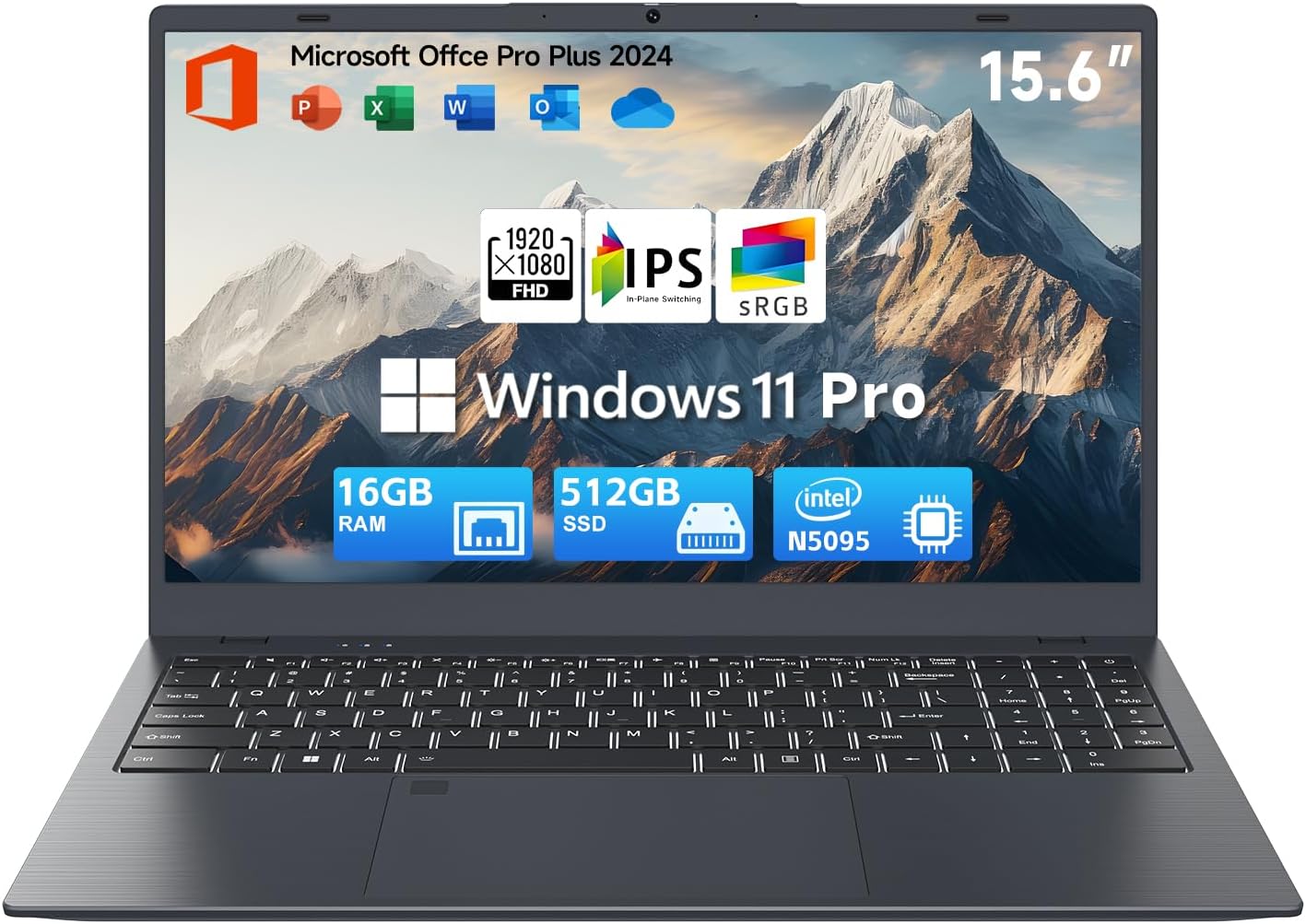 15.6″ Laptop Computer, Windows 11 Laptop, 16GB RAM, 512GB SSD(Expandable to 2TB), Intel Quad-Core N5095(Up to 2.9 GHz), 1080P FHD Display, Fingerprint, Backlit KB, Wi-Fi 5, BT5.0, Quad-Speaker