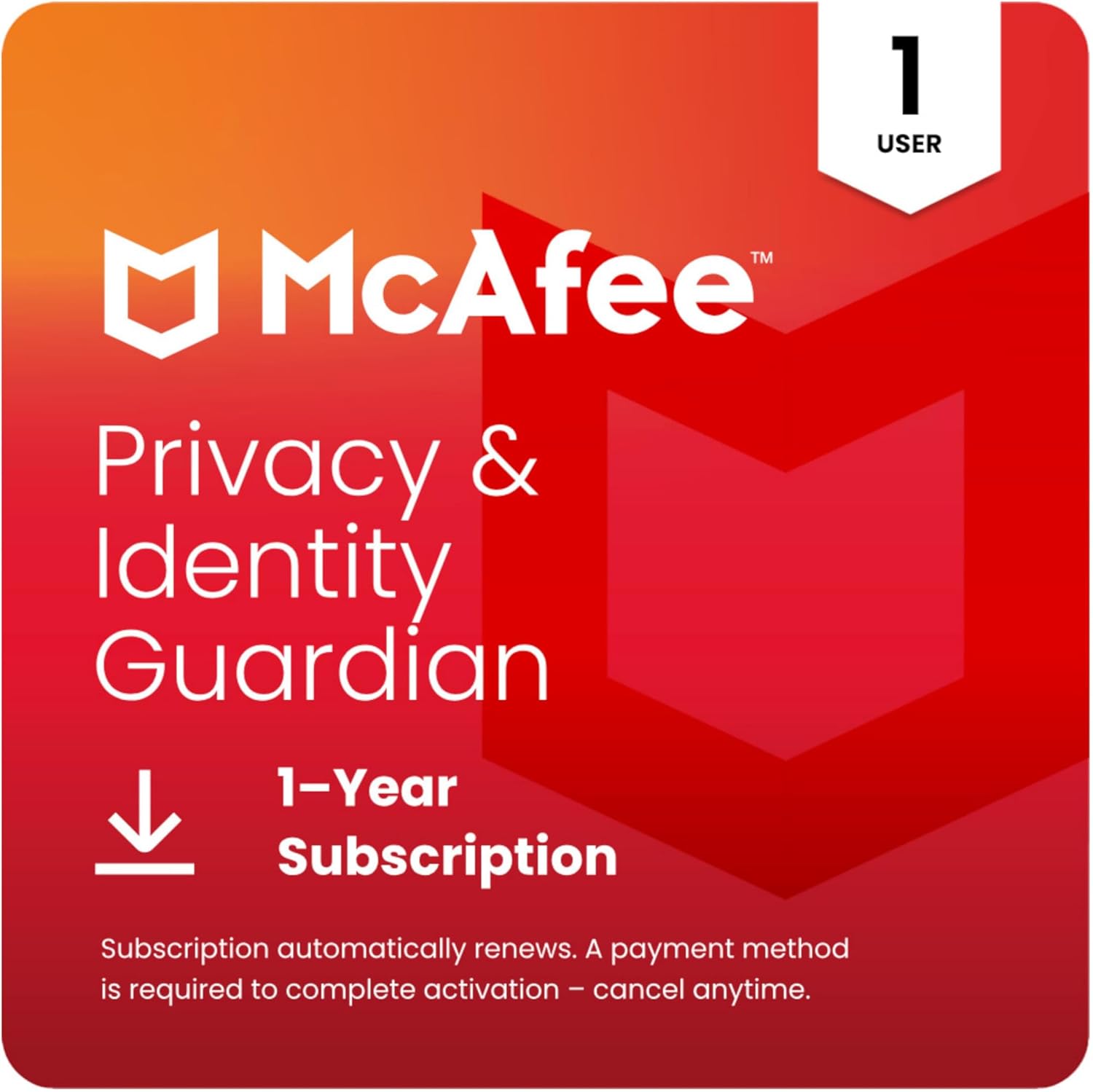 McAfee Privacy & Identity Guardian 1-User 2025 | Cybersecurity Software for Personal Data Protection | 1-Year Subscription with Auto-Renewal | Download