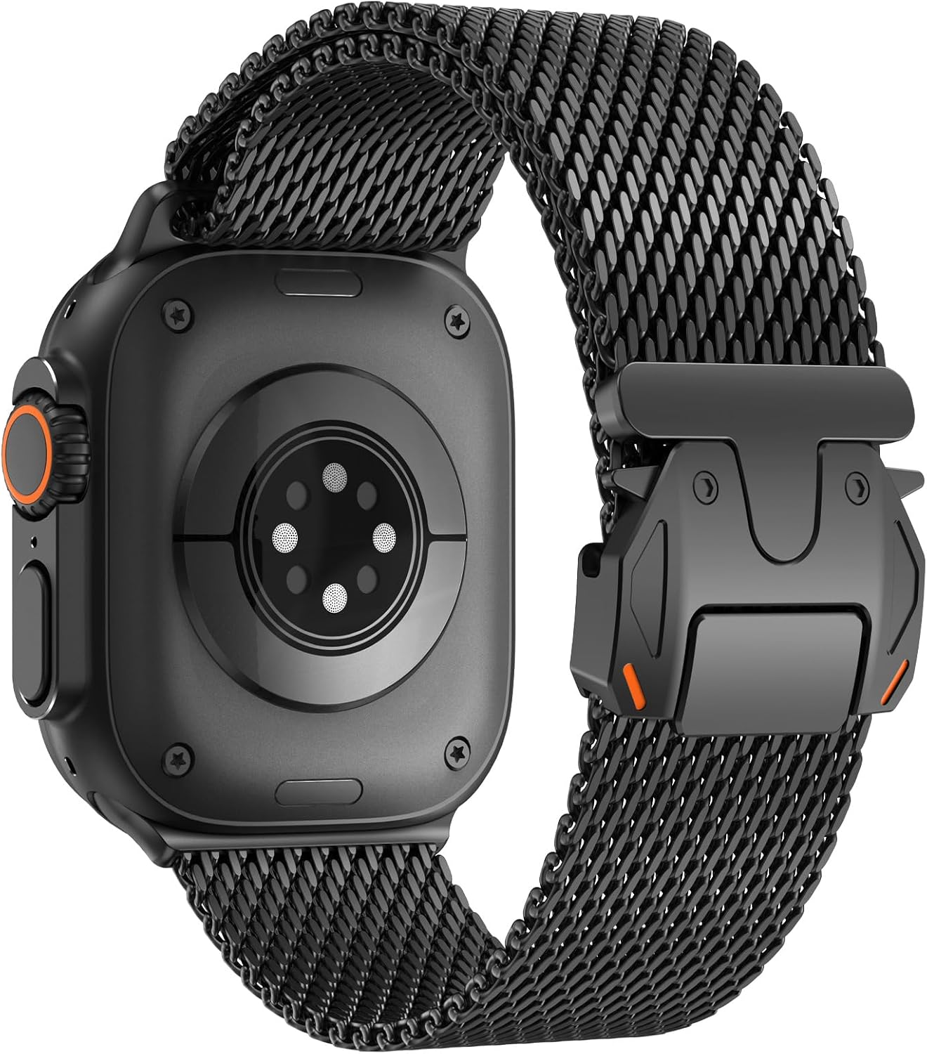 WINGLE Milanese Loop for Apple Watch Band Ultra 2 Band Ultra 49mm 46mm 45mm 44mm Men Women, Parachute-Style Buckle Stainless Steel Mesh Metal Bands for iWatch Series 10 9 8 7 6 5 4 3 2 SE,Black