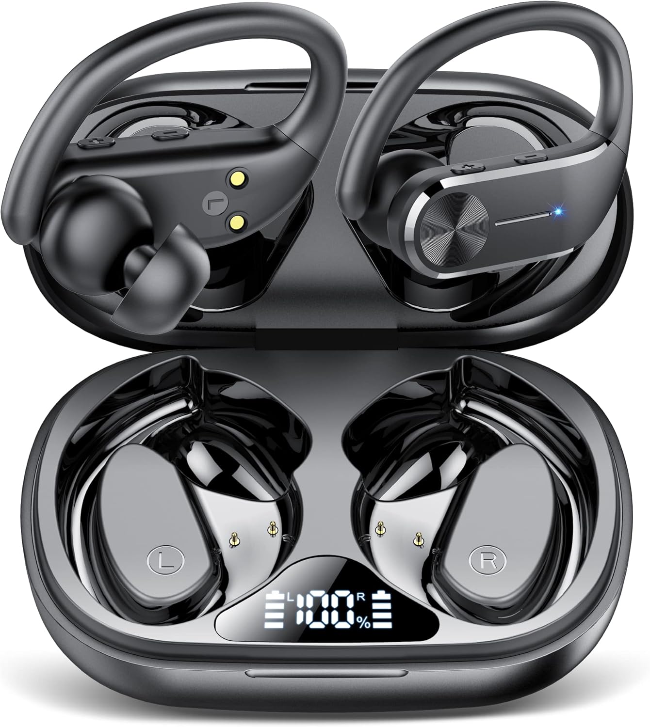 Ear buds Wireless Bluetooth Earbuds 2024 NEW Sport Bluetooth 5.3 Headphones with LED Display ,68H Playtime,Powerful Bass Over Ear Earphones with Earhooks IP8 Waterproof for Gym/Running/Workout