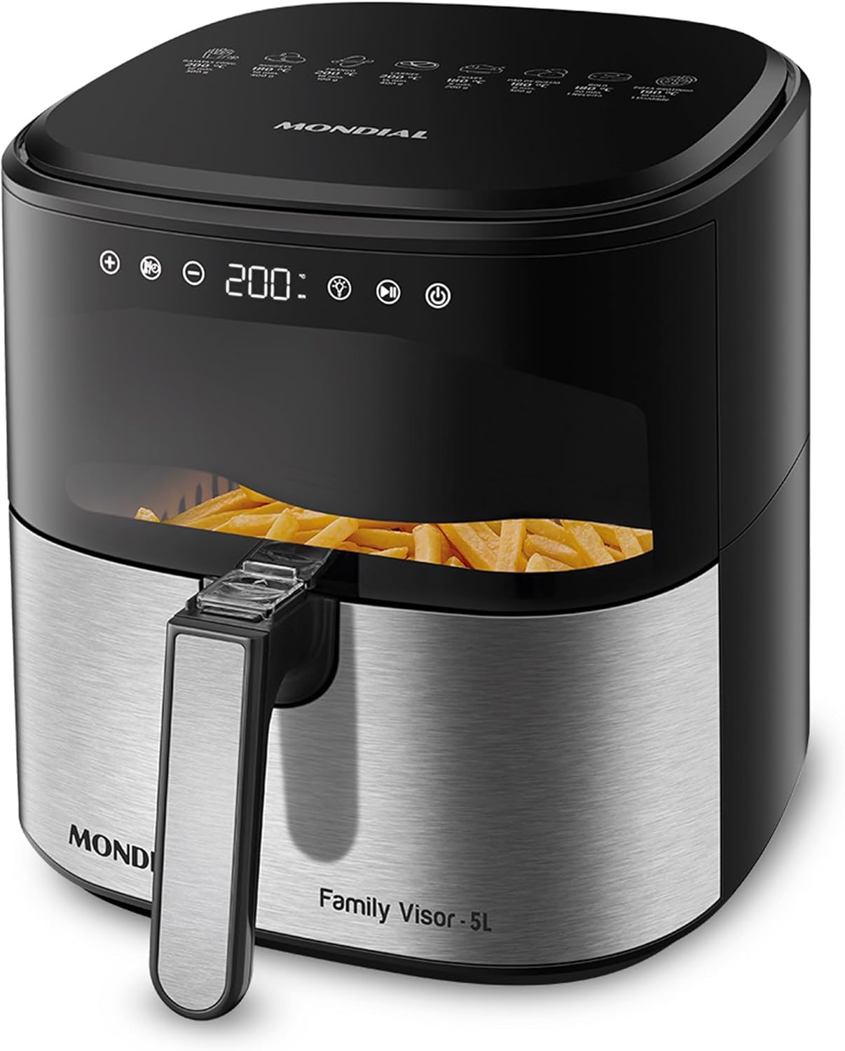Air Fryer Digital Visor Inox 5.3QT Capacity – High Power & Elegant Stainless Steel Finish – Black & Inox