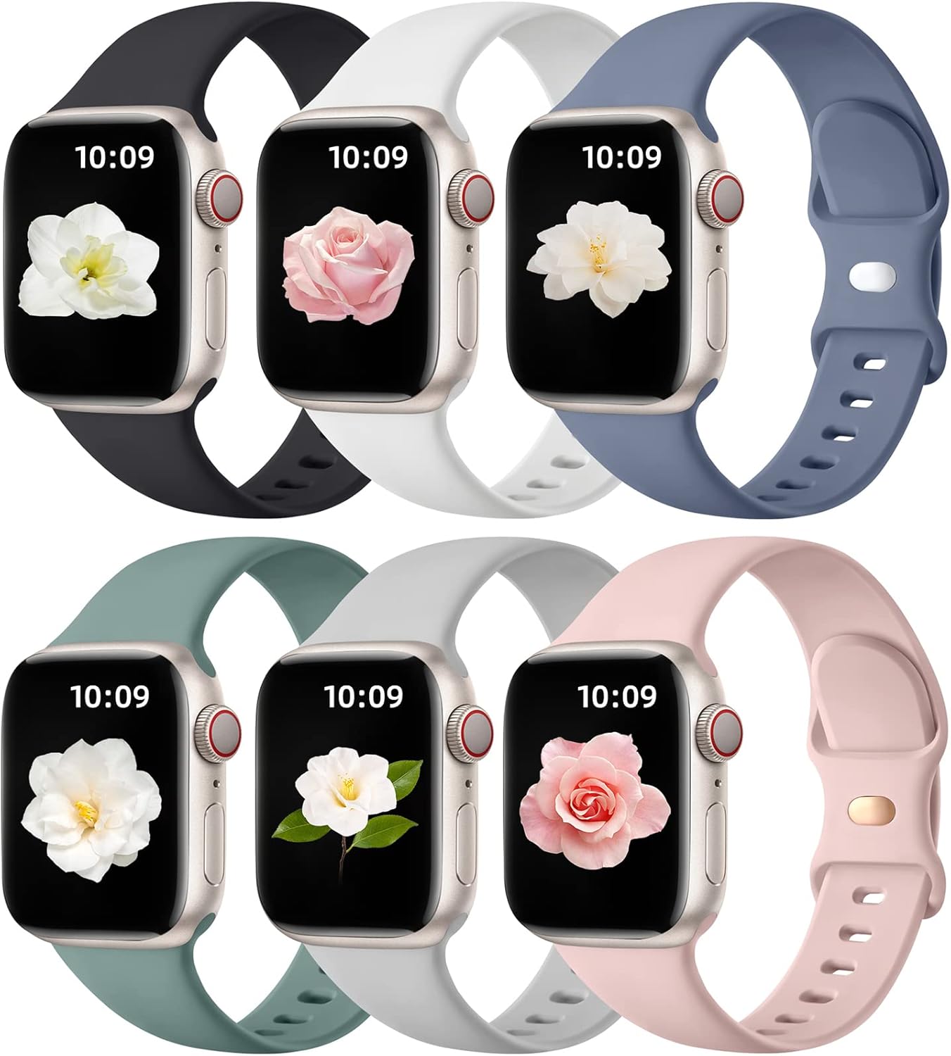 Maledan 6 Pack Bands Compatible for Apple Watch Band 38mm 40mm 41mm 42mm 44mm 45mm 46mm 49mm Women Men, Soft Silicone Sport Replacement Band for iWatch Apple Watch Series 10 9 8 7 6 5 4 3 SE Ultra