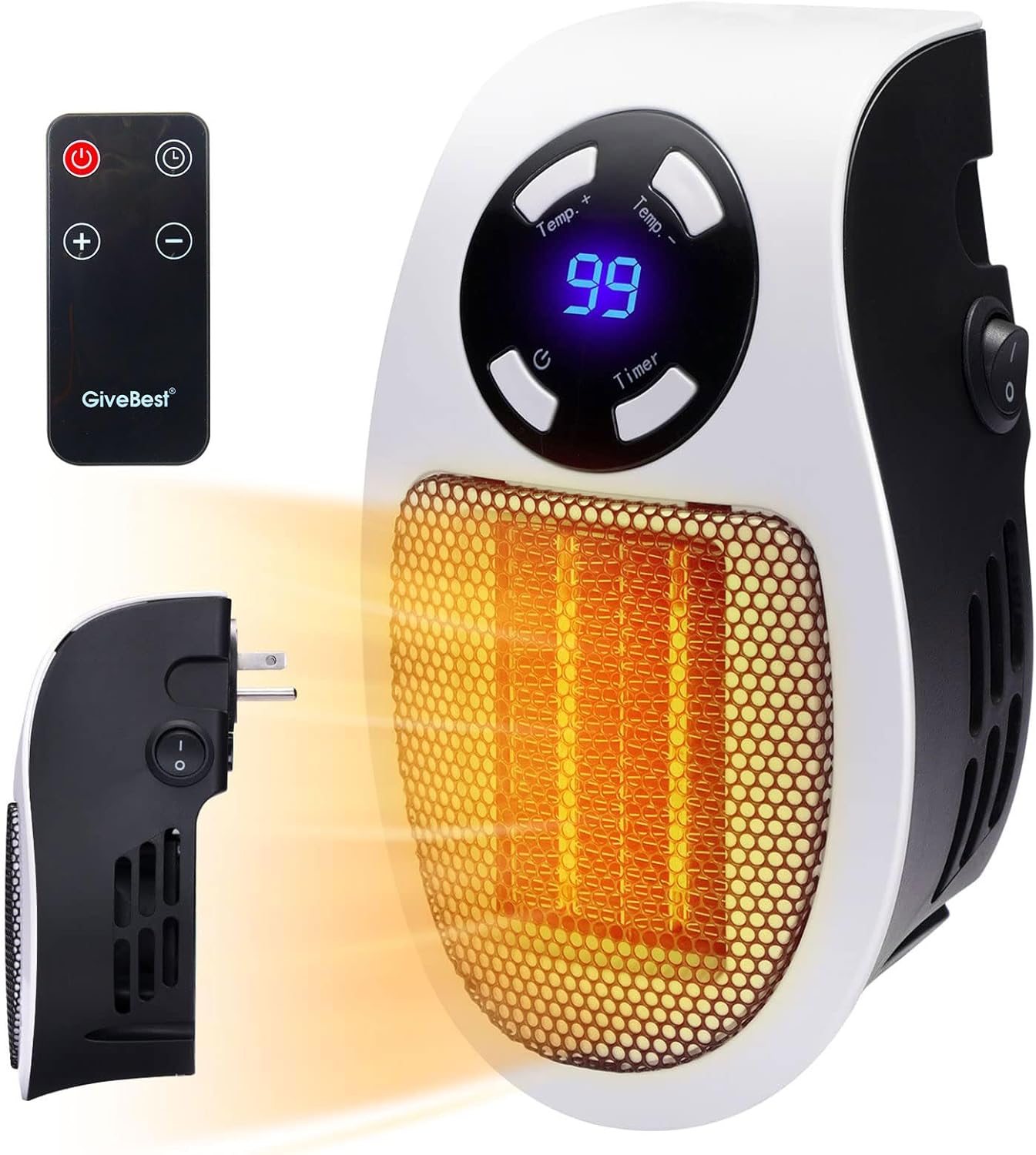 GiveBest Programmable Space Heater with LED Display, Remote Wall Outlet Electric Heater with Thermostat and Timer for Home Office Bathroom Indoor Use, Small Plug in 450 Watt Heater, ETL Listed