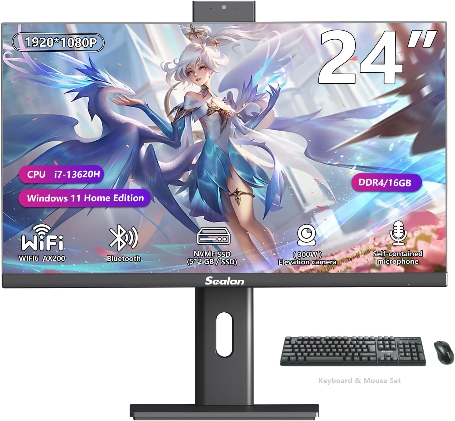 All-in-One Computers Business Desktop 24” FHD 60Hz Display, Intel Core i7-13620H, 16GB DDR4 RAM, 512GB SSD, Webcam, HDMI, Type-C, Wi-Fi 6, Wired Keyboard & Mouse, Windows 11 Home