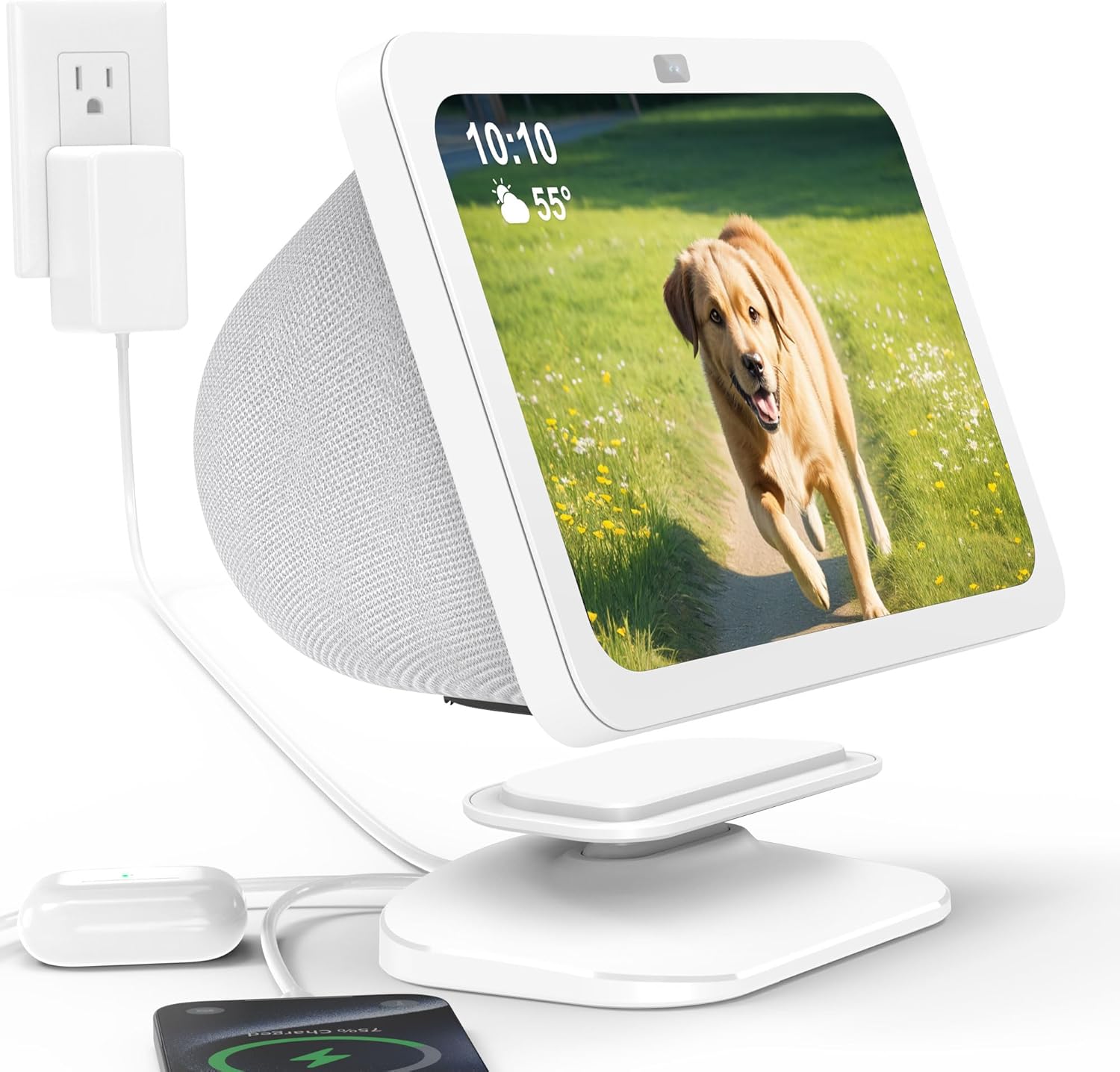 HomeMount Adjustable Charging Station for Echo Show 8 (3rd) with USB-C and USB Charging Port, Tilt Charging Stand with Strong Magnetic (for Phones & Echo Show 8 3rd – White)