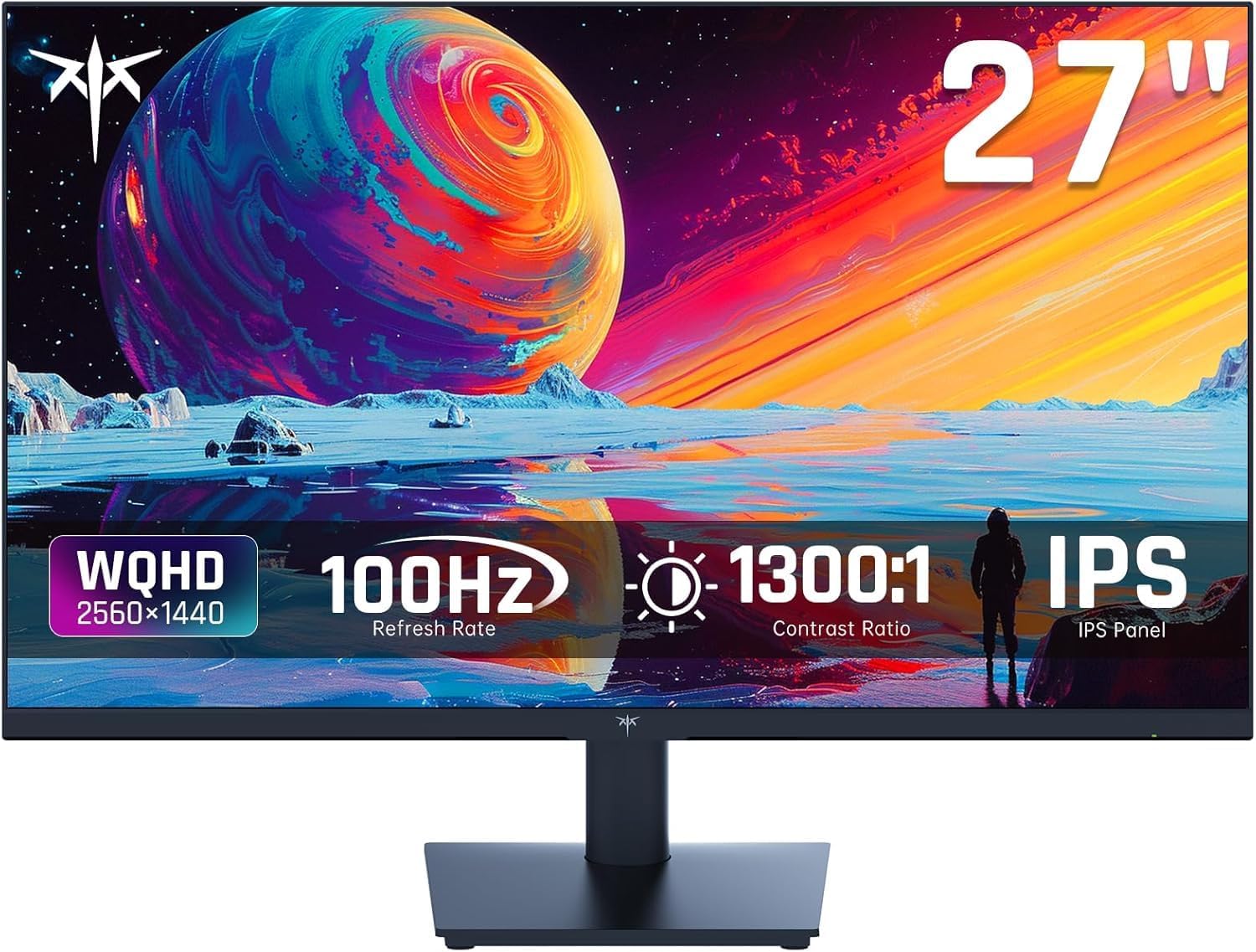 27 Inch QHD(2560 * 1440) 100Hz Computer Monitor – IPS Panel, Anti-Blue Light Screen, 100% High Color Gamut, 123% sRGB, Support FreeSync and GSync, PC Monitor for Casual Gaming and Working