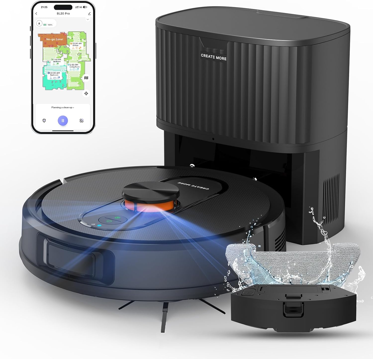 Robot Vacuum and Mop with Self-Emptying, 5000Pa Robotic Vacuum with Mapping, 60-Day Hands-Free Cleaning,LiDAR Navigation,No-Go Zones,Wi-Fi/App/Alexa Control, Perfect for Pet, Hard Floors, Carpet