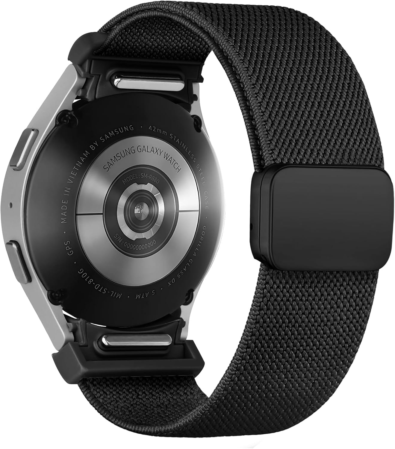 One Click Fabric Bands for Samsung Galaxy Watch 7 6 Band 5/4/FE 40mm 44mm/Galaxy Watch 6 Classic 43mm 47mm/5 Pro 45mm/4 Classic 42mm 46mm,Magnetic Elastic No Gap Wristband Stretchy Nylon Sport Strap
