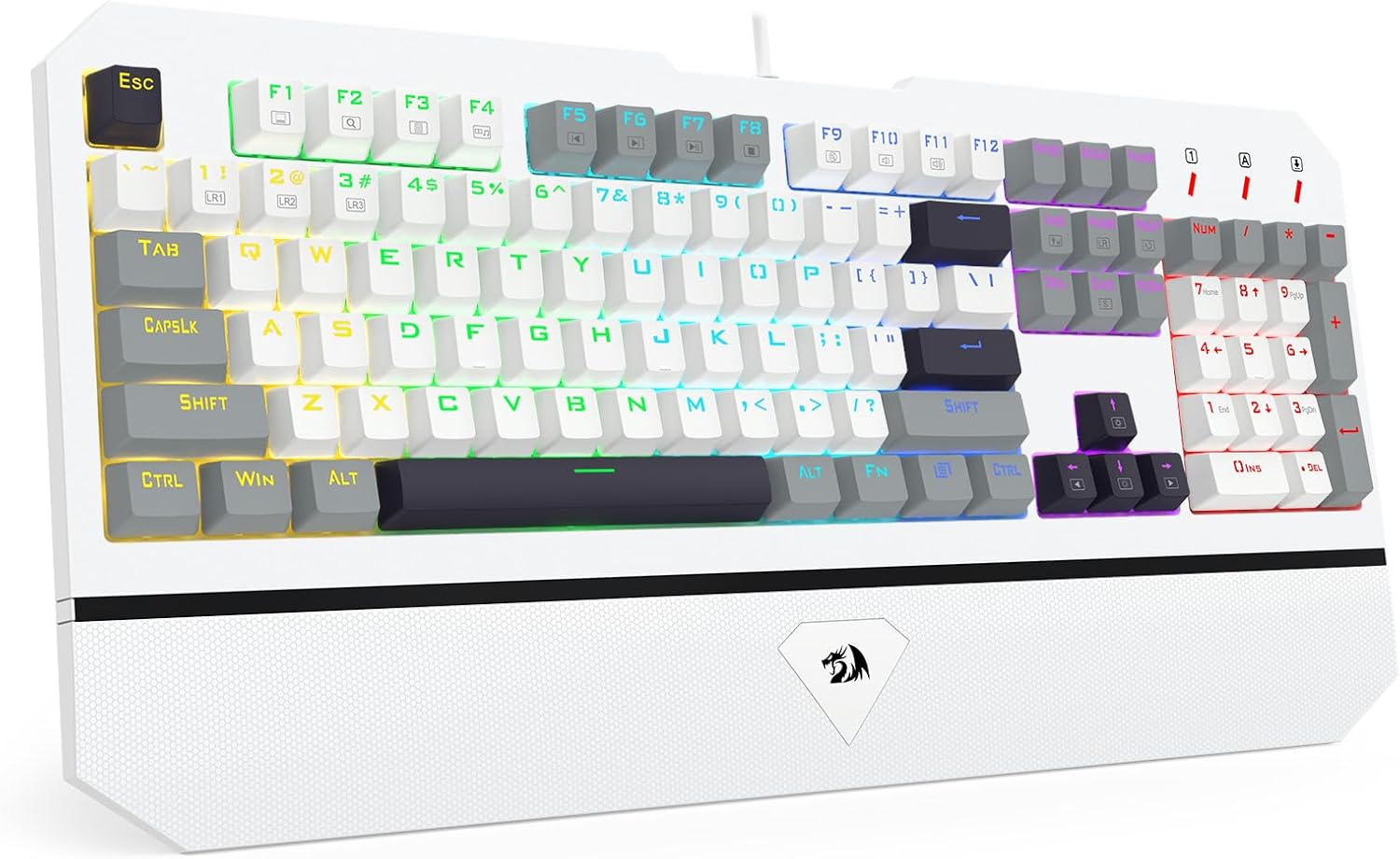 Redragon K558 Mechanical Gaming Keyboard Wired, Rainbow LED Backlit, Blue Switches, 104 Keys Anti-Ghosting, Wrist Rest, Metal Frame, Durable Keycaps for Computer PC Mac Xbox Gamers