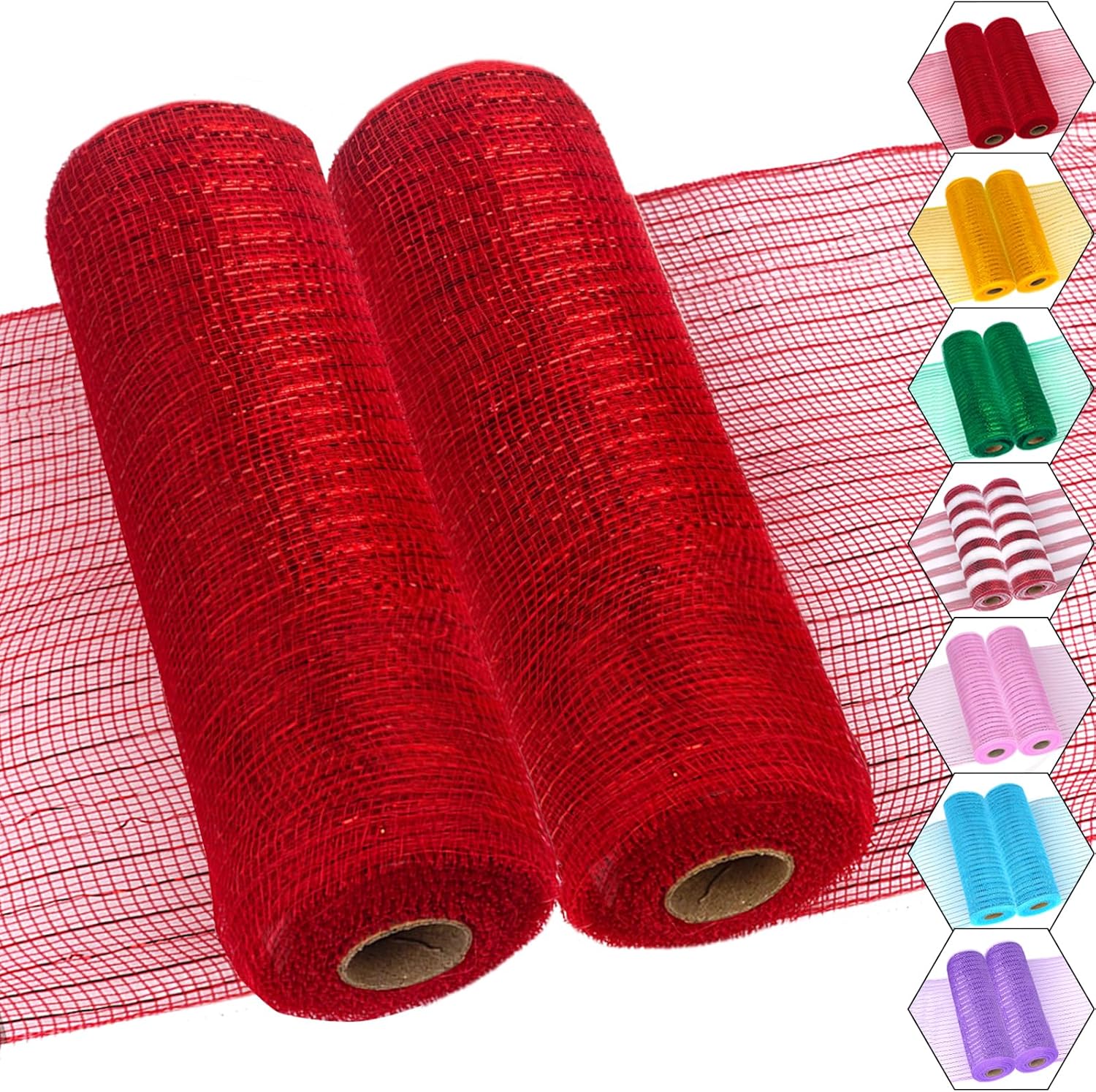 Red 10 Inch Deco Mesh Ribbon, Decorative Mesh Roll for Wreath Supplies Crafts Christmas Tree Garland Easter Valentine Mardi Gras Decoration (2 Rolls)