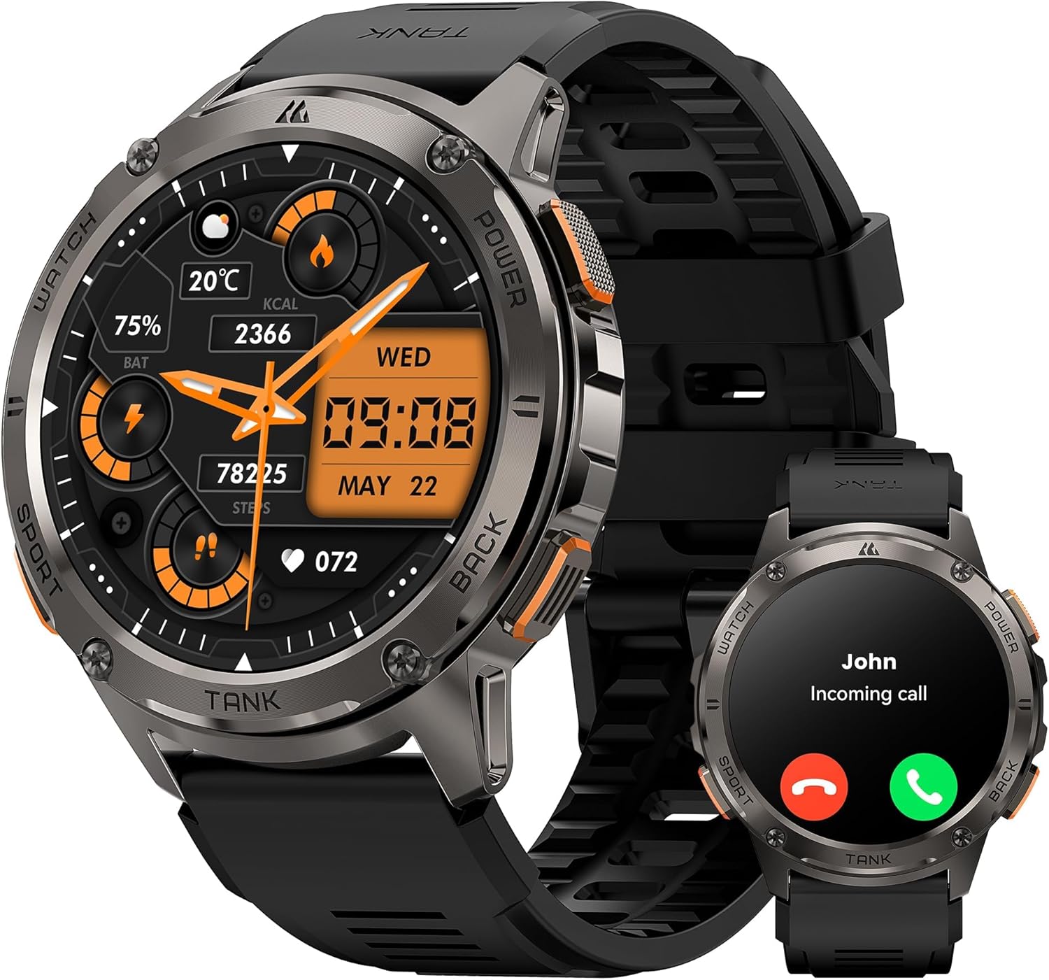 AMAZTIM Smart Watches for Men,60 Days Extra-Long Battery, Rugged Military Bluetooth Call(Answer/Dial Calls),1.43″ Ultra HD AMOLED Display,Full Metal Body SmartWatch Compatible iPhone and Android