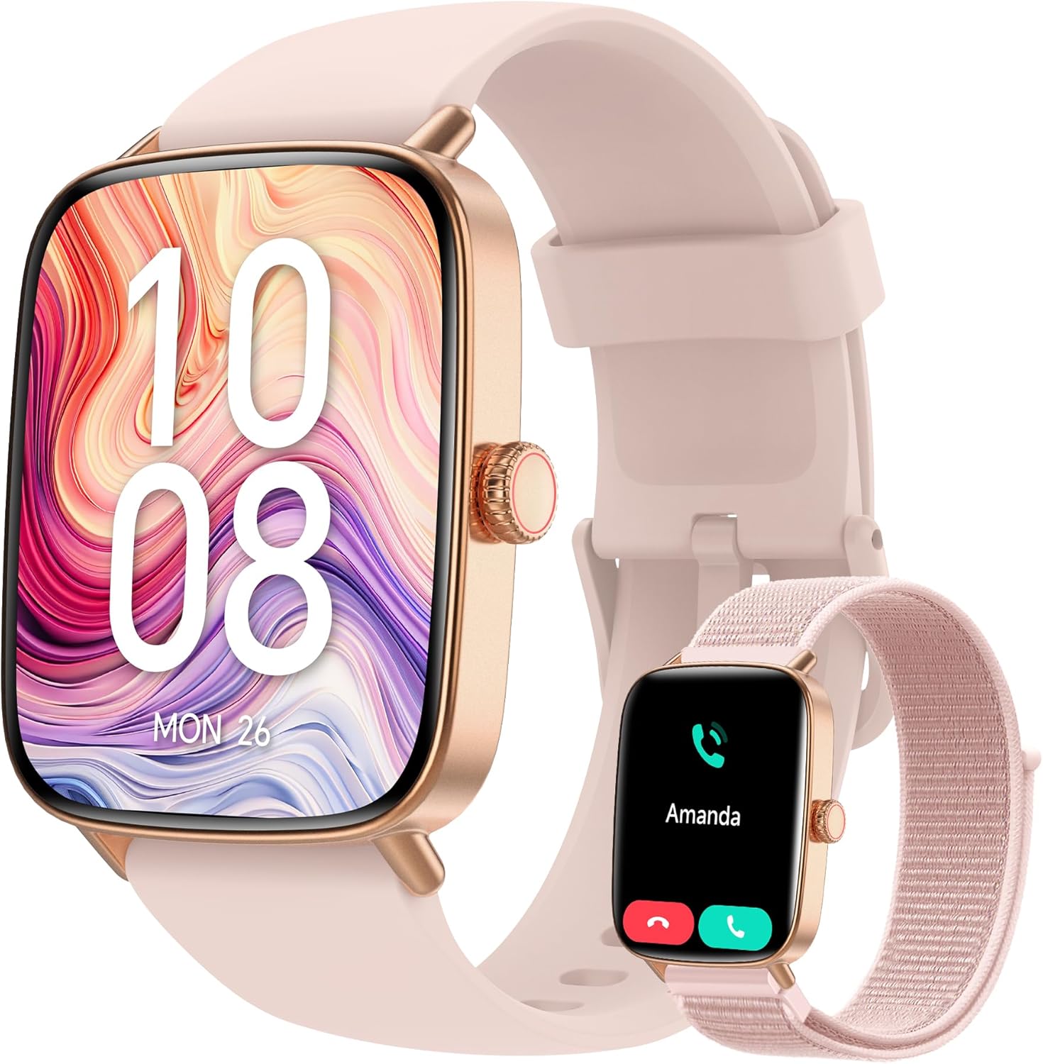 Smart Watch for Women, 2025 New Smartwatch (Answer/Make Call) for iPhone/Android, 1.85″ HD Dynamic Dial Fitness Tracker with 110+ Sport Modes, Sleep/Health Monitor, IP68 Waterproof, with 2 Bands