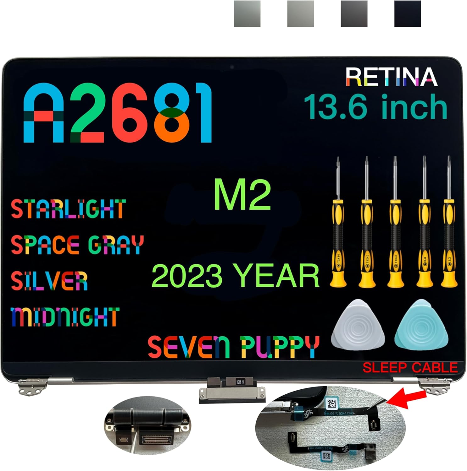 Replacement for Air 13.6″ M2 2022 A2681 EMC 4074 13.6 inches 2560×1664 Full LCD Screen Display Complete Assembly (Starlight)