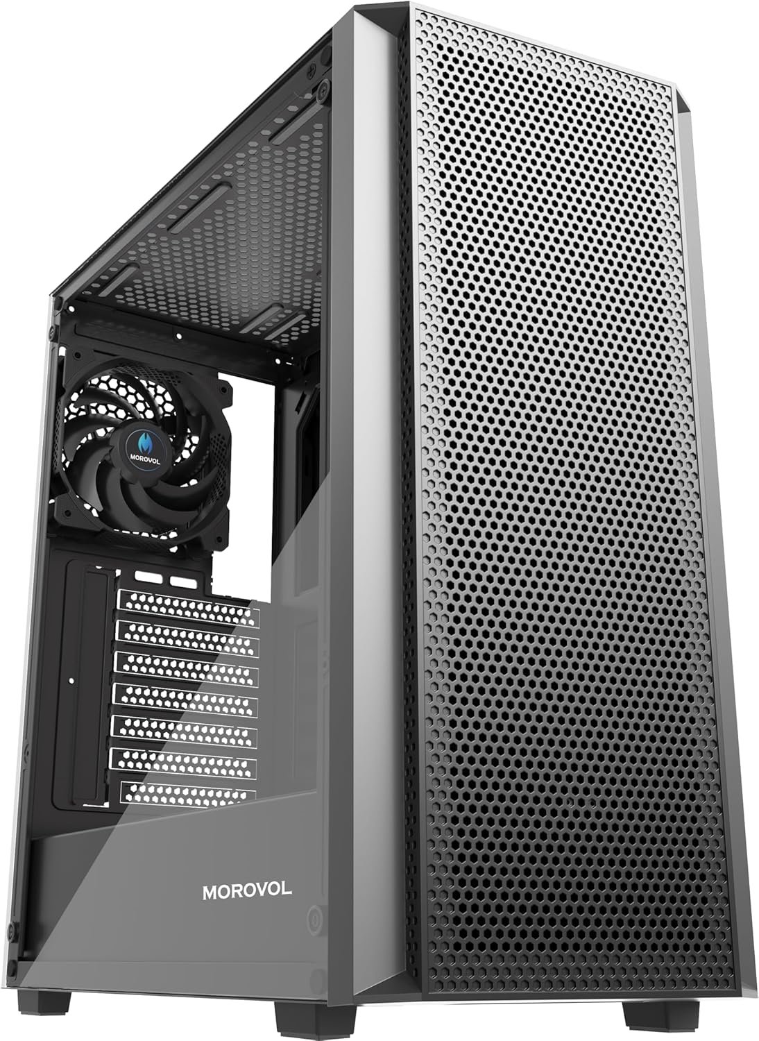 ATX PC Case, Mid Tower Gaming PC Case with Mesh Front Panel, 4 Fans Preinstalled USB 3.0 Tempered Glass Computer Case, Black Computer Case (P5)