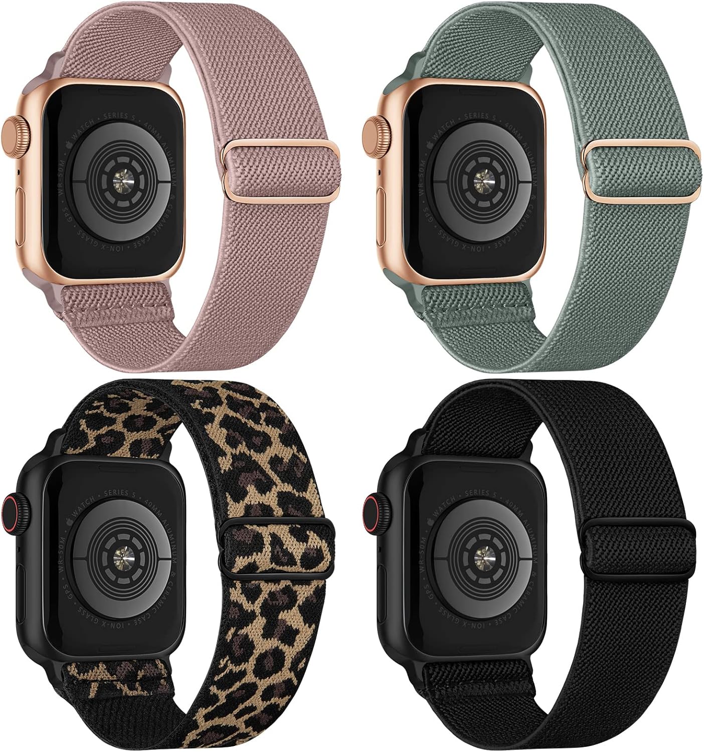 4 Pack Stretchy Solo Loop Compatible with Apple Watch Band 38mm 40mm 41mm 42mm 44mm 45mm 46mm 49mm Women Men, Sport Nylon Elastic Straps Braided Wristbands for iWatch Series 10 9 8 7 6 5 4 3 Ultra SE