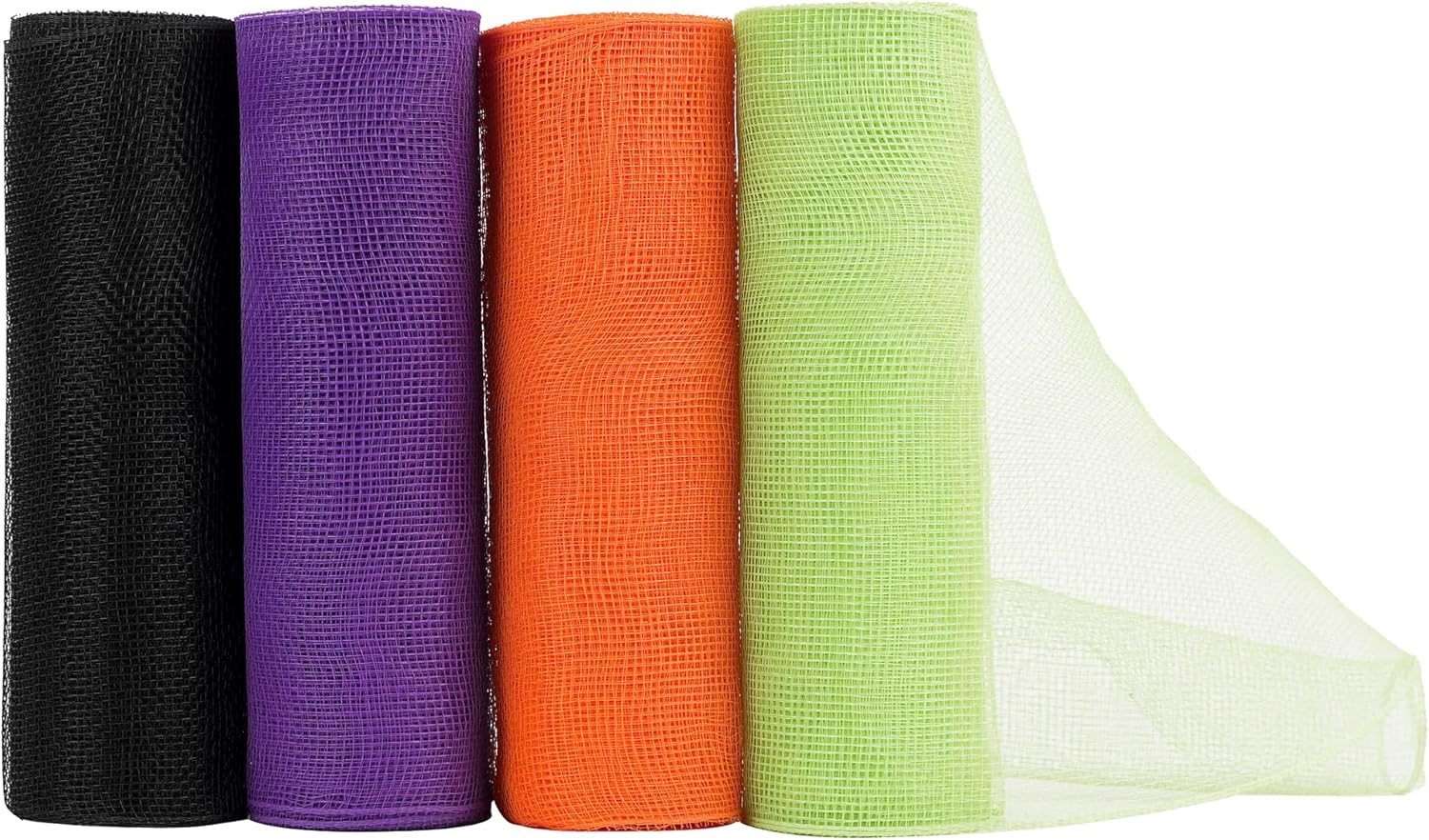 HUIHUANG 4 Rolls Halloween Deco Mesh Ribbon Deco Mesh 10 inch Rolls Halloween Decorative Mesh for Wreaths Swags Tree Decoration Garland Bows Basket Craft Supplies-Orange, Purple, Green and Black