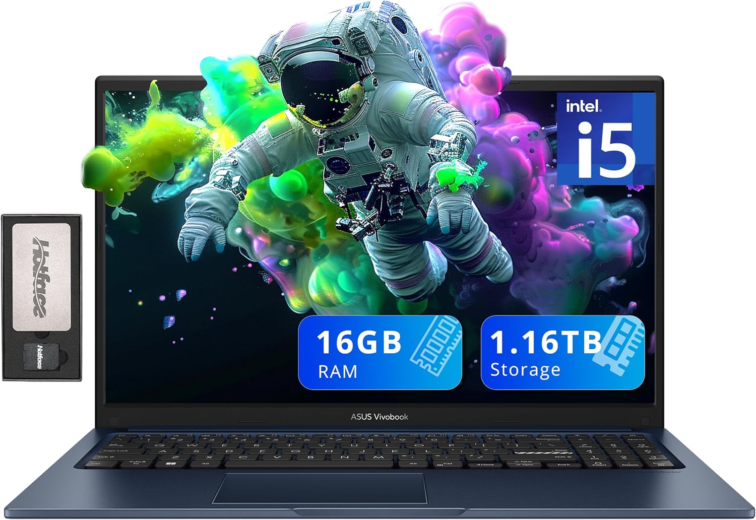 ASUS Vivobook 15 Business Laptop, 15.6″ FHD Display, Intel i5-1235U, 16GB RAM, 1.16TB Storage(1TB SSD+160GB Docking Station Set), Intel Iris Xe Graphics, Webcam, Numeric Keypad, Win 11, Blue