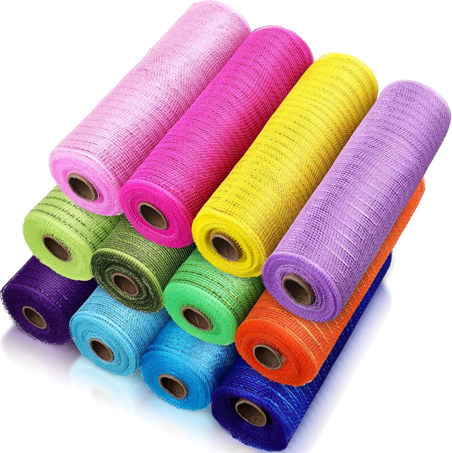 Timgle 12 Rolls Easter Deco Mesh Ribbon for Wreath Making 6 Inch x 30 Feet Each Roll Poly Metallic Foil Deco Mesh Ribbons for DIY Crafts Easter Christmas Spring Summer Party Decor(Bright Color)
