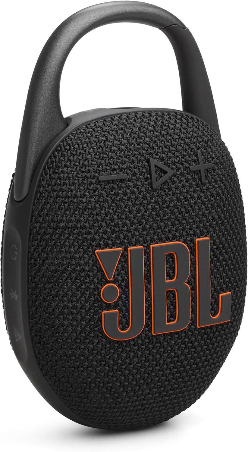 JBL Clip 5 – Ultra-Portable, Waterproof & Dustproof Bluetooth Speaker, Big Pro Sound with Punchy bass, Integrated Carabiner, Up to 12 Hours of Play, Made in Part with Recycled Materials (Black)