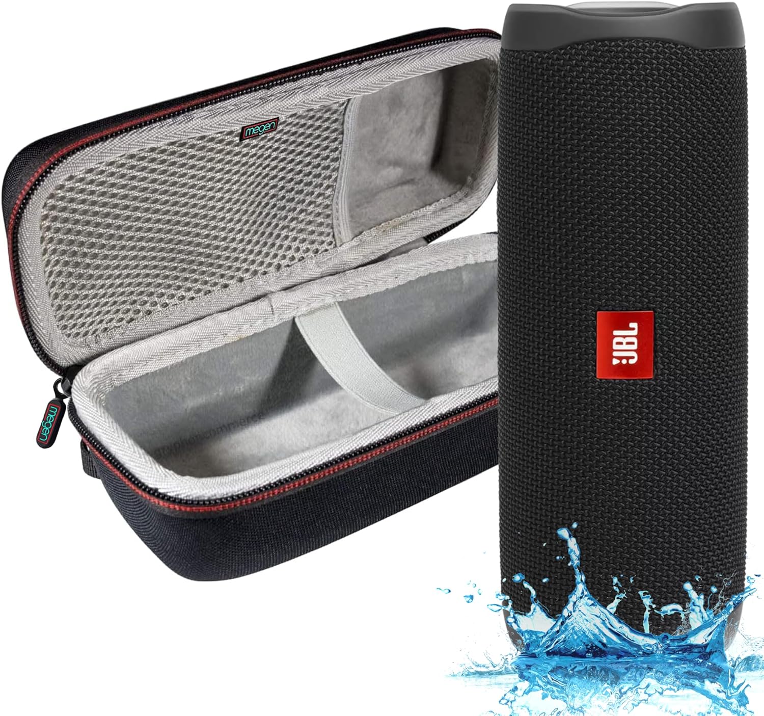 JBL FLIP 5, Waterproof Portable Bluetooth Speaker, Black, with A Megen Hardshell Protection Case