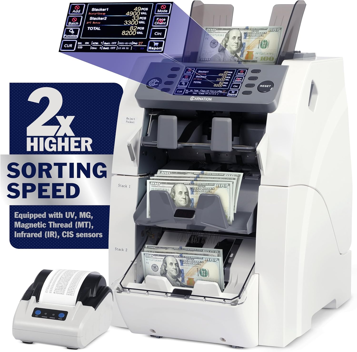 Bank Grade Mixed Denomination Bill Counter and Sorter CR2500 with Printer – Full Spectrum Counterfeit Detection PC Suite 2 Year Warranty (CR2500)