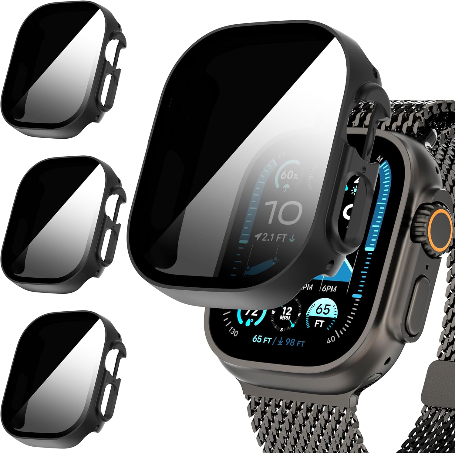 Suoman 3-Pack for Apple Watch Ultra/Ultra 2 49mm Privacy Screen Protector Case, [Anti-Peeping] Ultra-Thin Tempered Glass Case Cover for iWatch Series 8 /iWatch Series 9 Ultra/Ultra 2 49mm