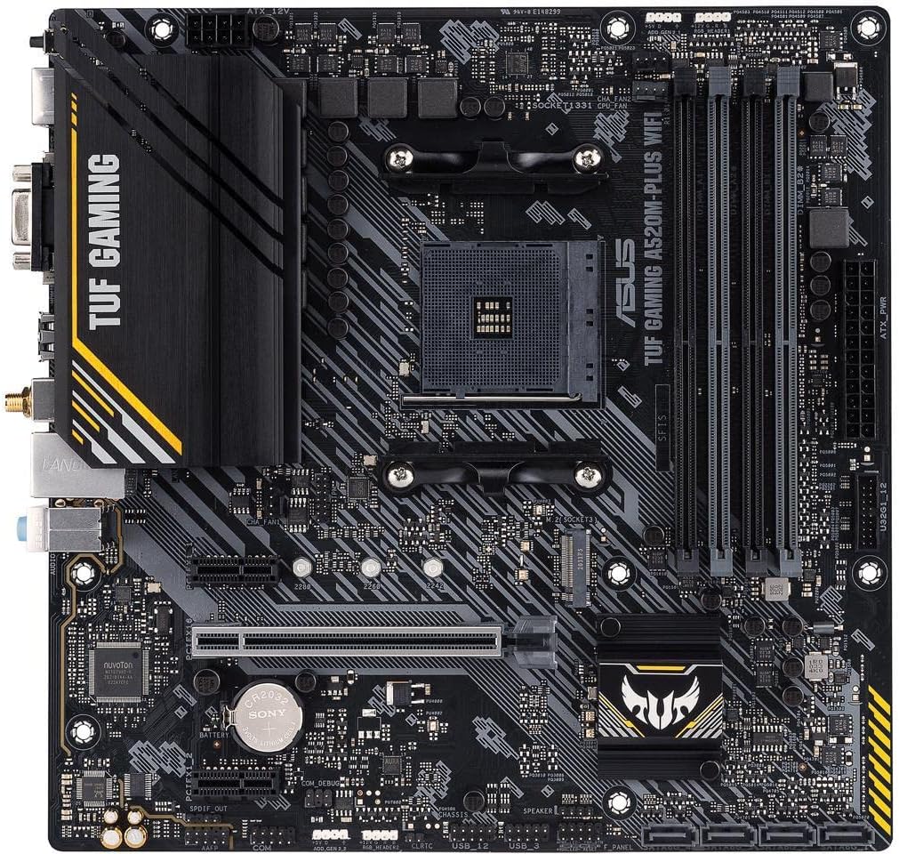 ASUS TUF Gaming A520M-PLUS (WiFi) AMD AM4 (3rd Gen Ryzen) microATX Motherboard (M.2 Support, 802.11ac Wi-Fi, DisplayPort, HDMI, D-Sub, USB 3.2 Gen 1 Type-A and Aura Addressable Gen 2 headers)