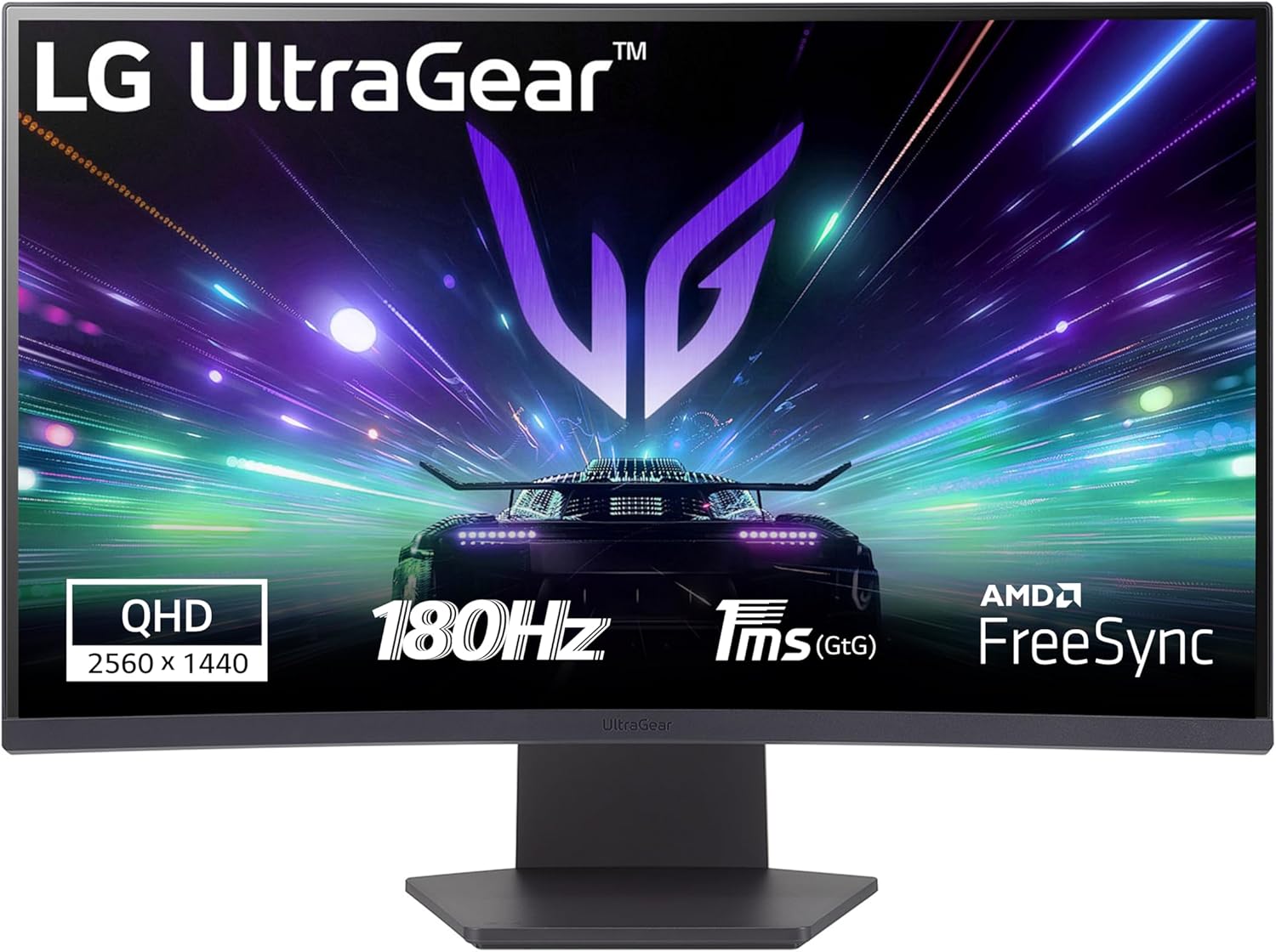 LG 27GS60QC-B Ultragear Monitor, 27 Inch QHD, 2560 x 1440, VA Panel, 16:9, HDMI, 1ms, 180Hz, FreeSync, Universal Connectivity, Color Purple Gray