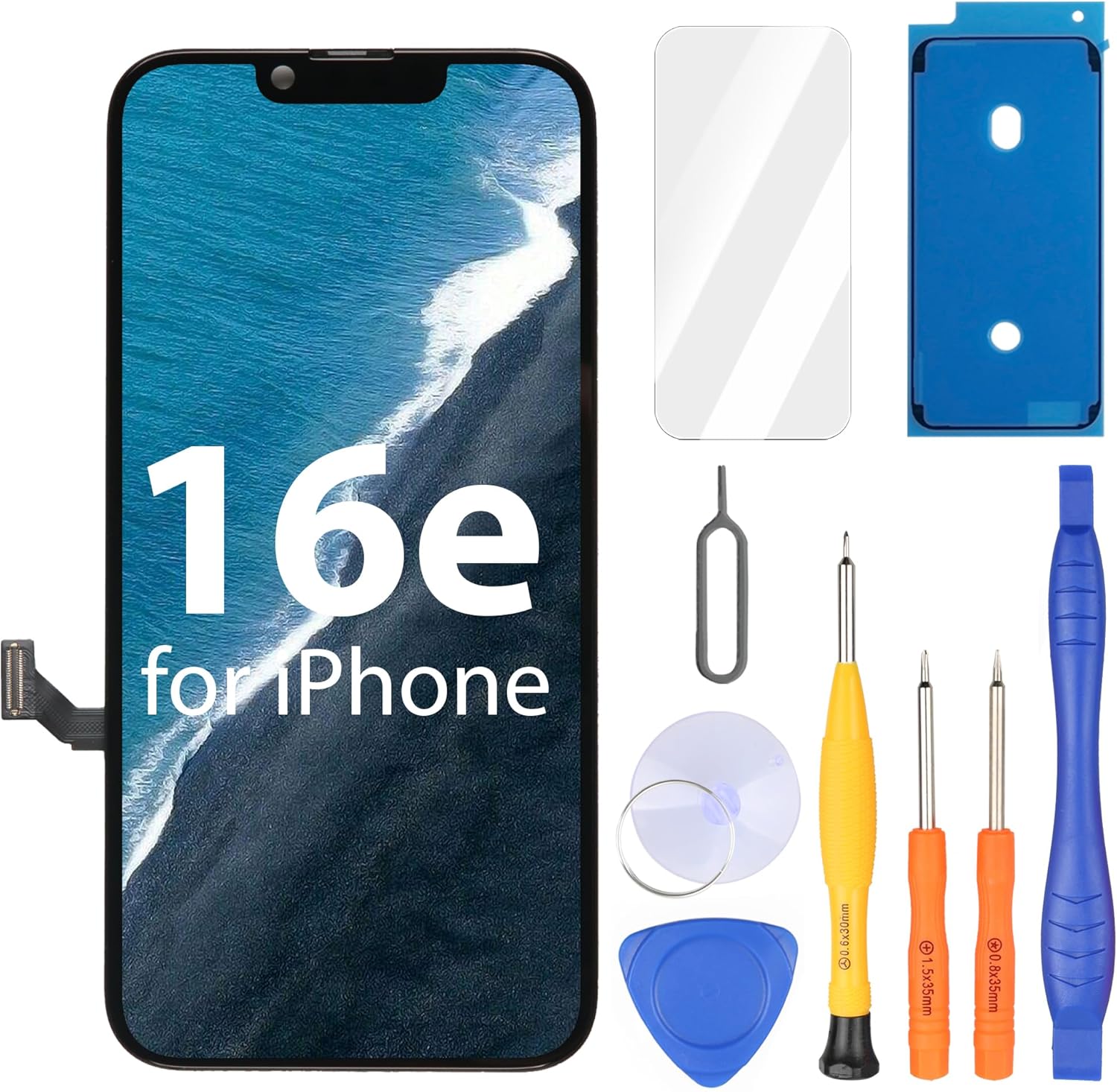 Ayake for iPhone 16e Screen Replacement, 6.1 inch FHD LCD Display and Touch Digitizer Screen, True Tone Programmable, Face ID Remains (for A3212, A3408, A3410, A3409)