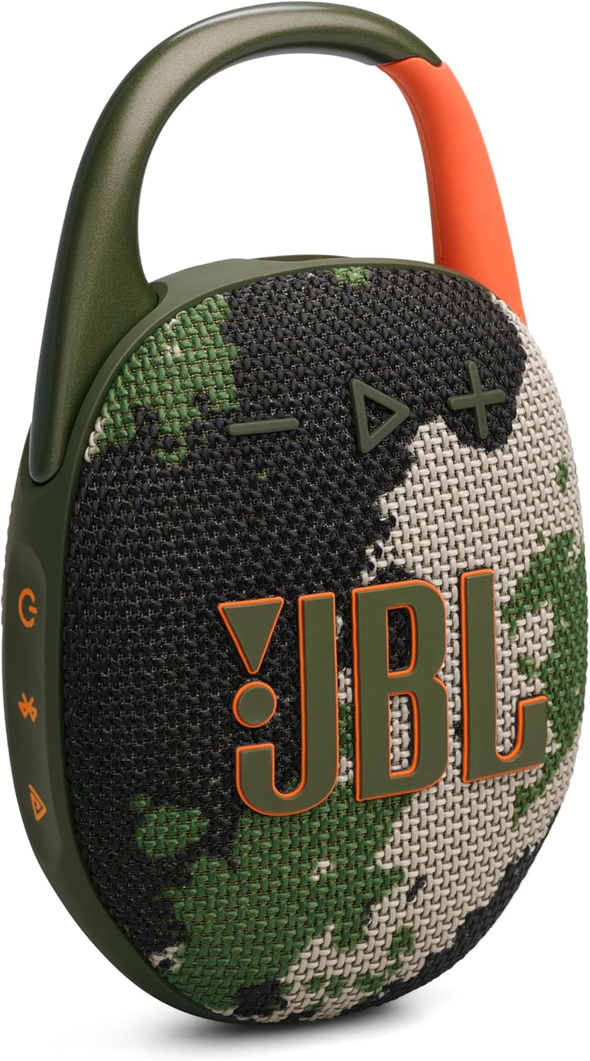 JBL Clip 5 – Ultra-Portable, Waterproof & Dustproof Bluetooth Speaker, Big Pro Sound with Punchy bass, Integrated Carabiner, Up to 12 Hours of Play, Made in Part with Recycled Materials (Squad)