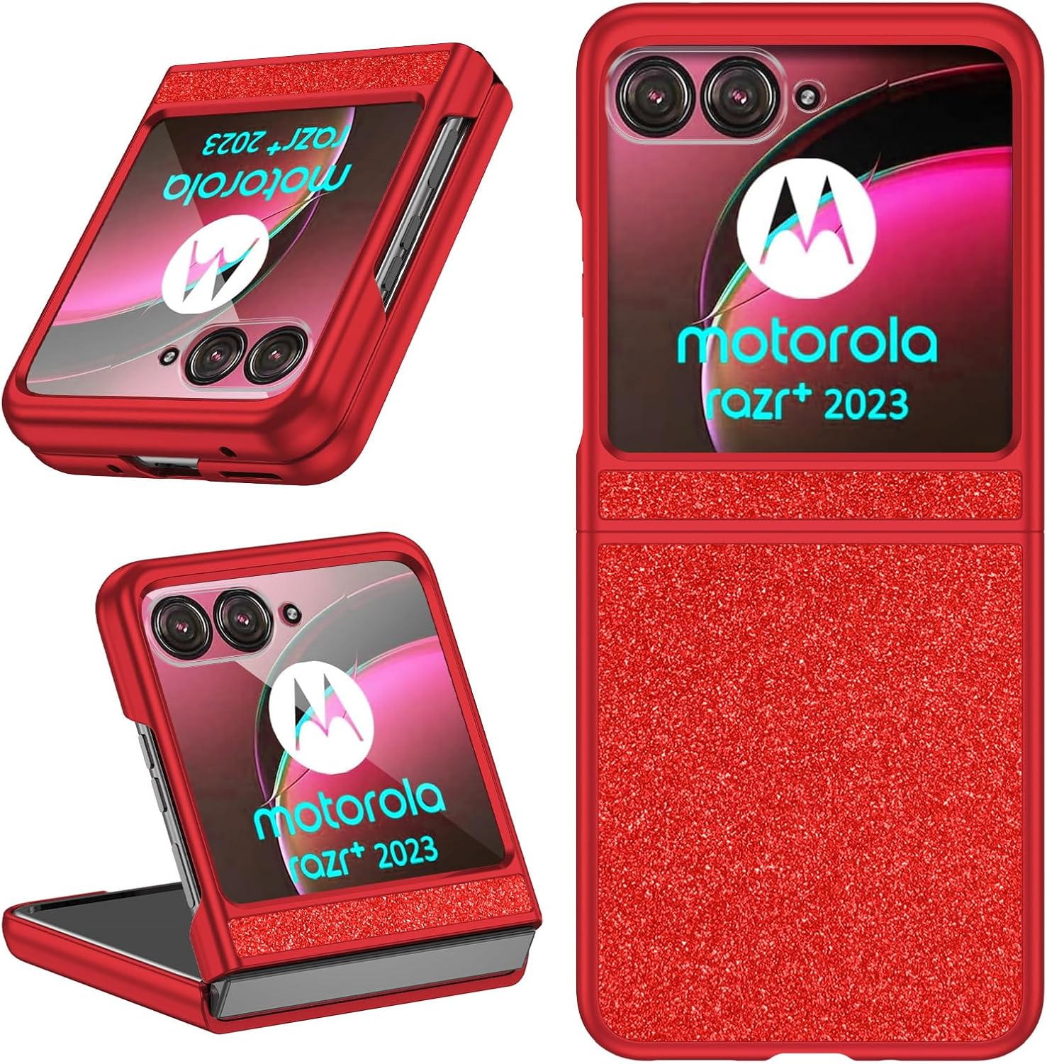 BENTOBEN Compatible Motorola Razr Plus Case 2023 Glitter, Bling Motorola Razr+ 2023 Case, Luxury Protective Phone Case for Motorola Razr Plus 2023 Case Motorola Razr 40 Ultra, Red