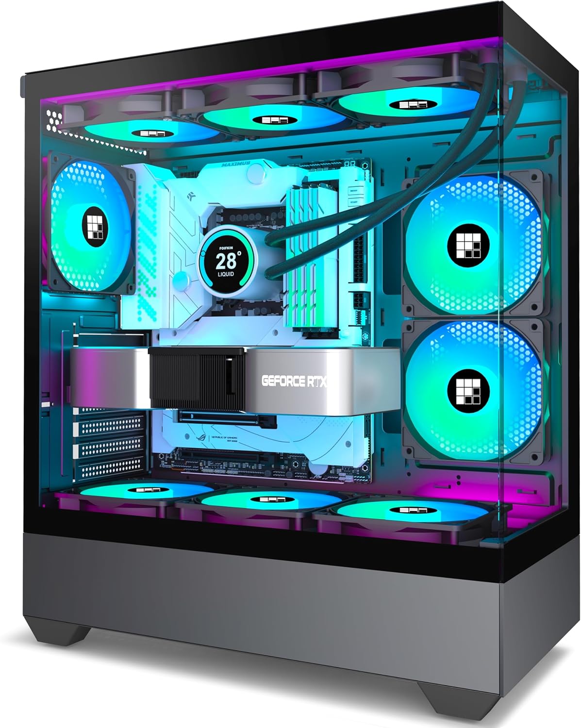 PC Case – Pre-Installed 6 PWM ARGB Fan, ATX Mid-Tower Gaming PC Case,Type-C, FOIFKIN (Black, F1)