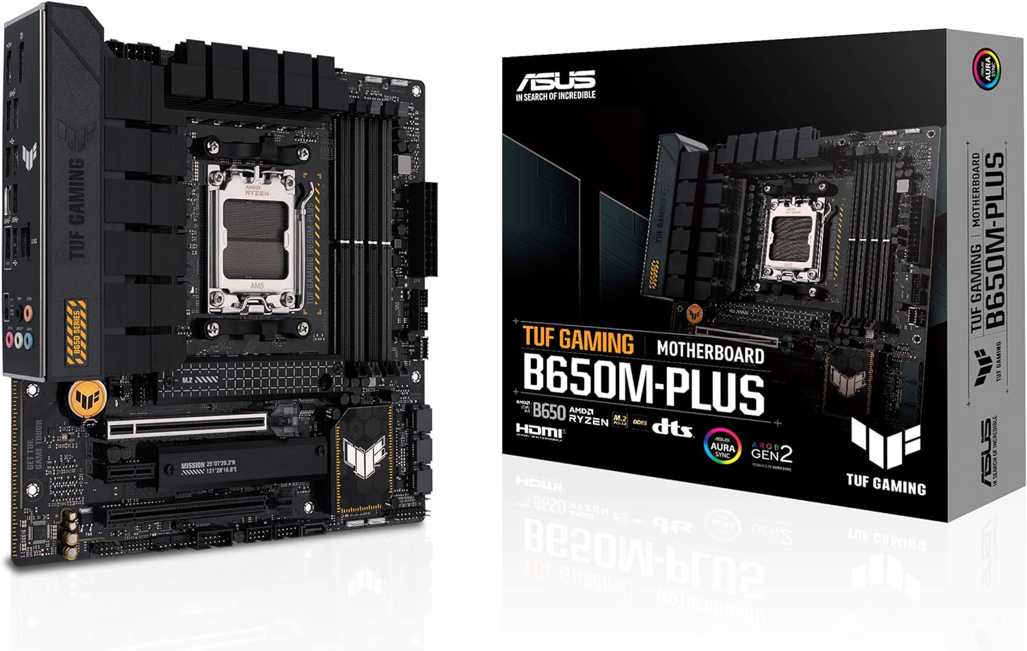ASUS TUF Gaming B650M-PLUS Motherboard Socket AMD AM5 (Ryzen 7000, Micro-ATX, PCIe 5.0, DDR5 Memory, 14 Power Stages, USB 3.2 Gen 2×2 Type-C, 2.5G Ethernet, Aura Sync)