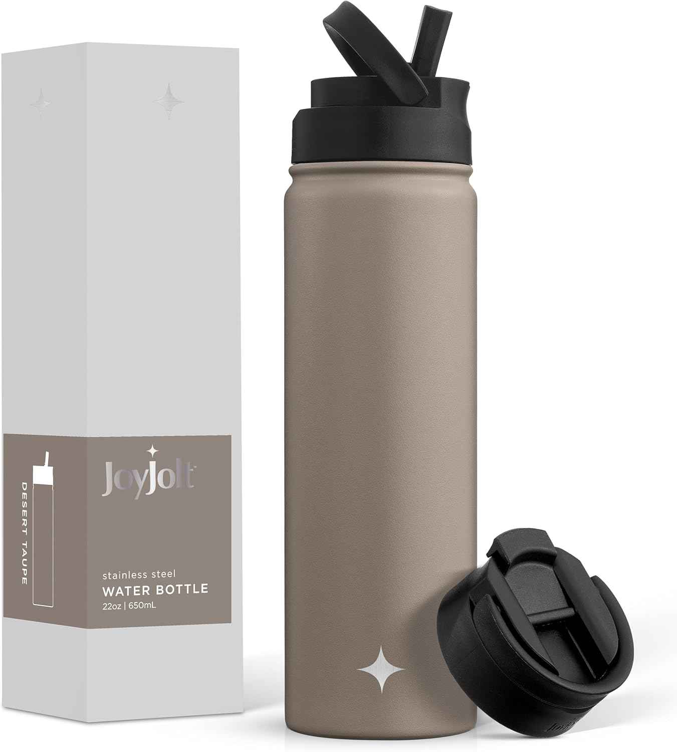 JoyJolt Triple Insulated Water Bottle with Straw Lid AND Flip Lid! 22oz Water Bottle, 12 Hour Hot/Cold Vacuum Insulated Stainless Steel Water Bottle. BPA-Free Leakproof Water Bottles – Thermos Bottle